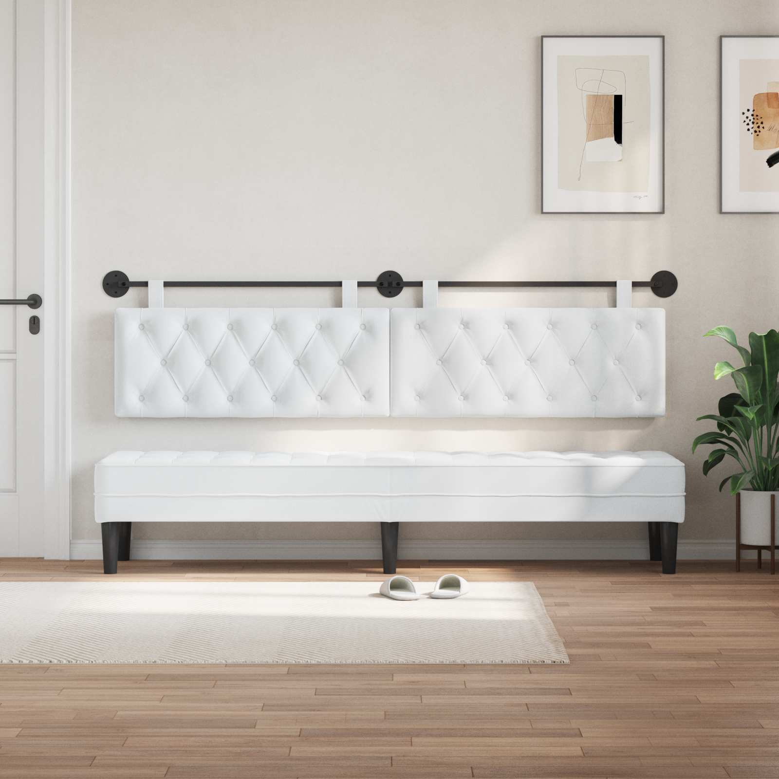 Tête de lit suspendue Montage mural Blanc 210 x 55 x 7 cm tissu - XIOS