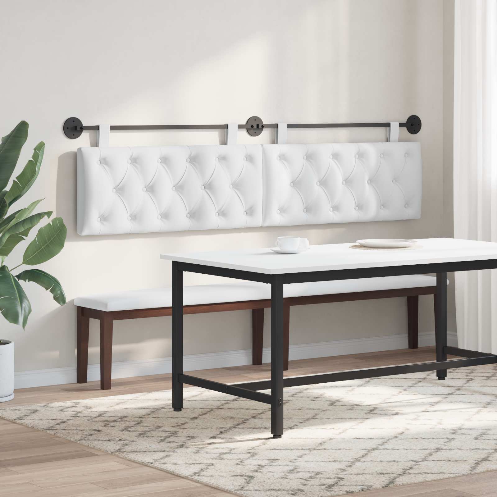 Tête de lit suspendue Montage mural Blanc 210 x 55 x 7 cm tissu - XIOS