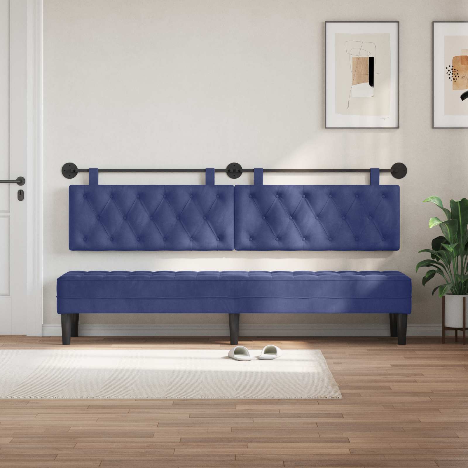 Tête de lit suspendue Bleu police 210 x 55 x 7 cm Velours - XIOS