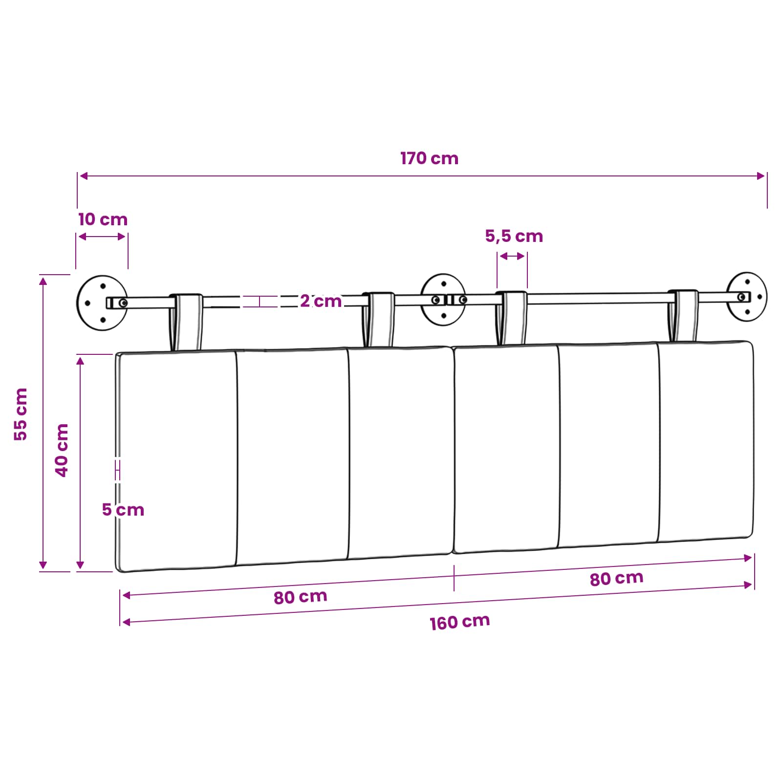 Tête de lit suspendue Crème tissu - XIOS