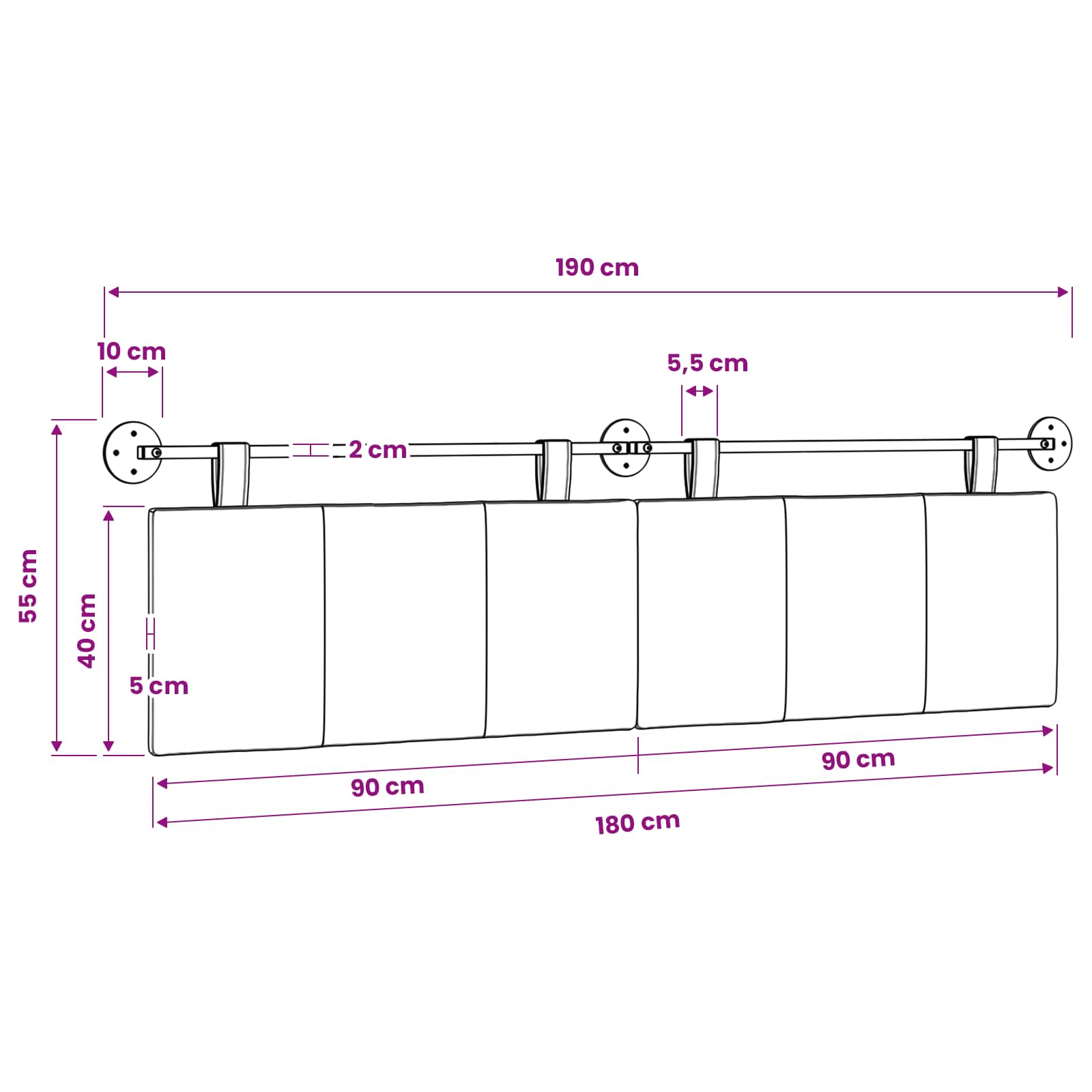 Tête de lit suspendue Crème Tissu - XIOS