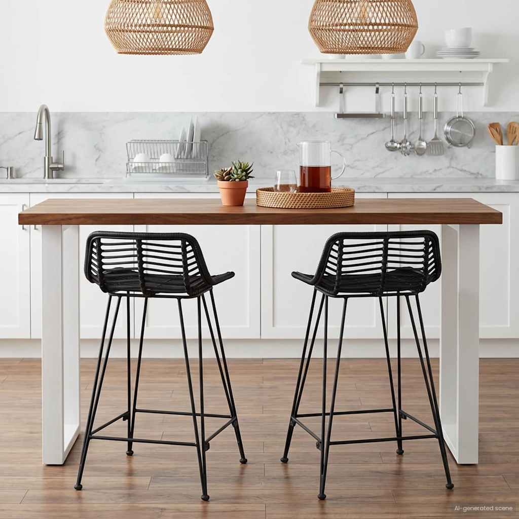 Tabouret de bar 2 pcs Noir 44 x 45 x 76 cm Rattan et Acier - XIOS