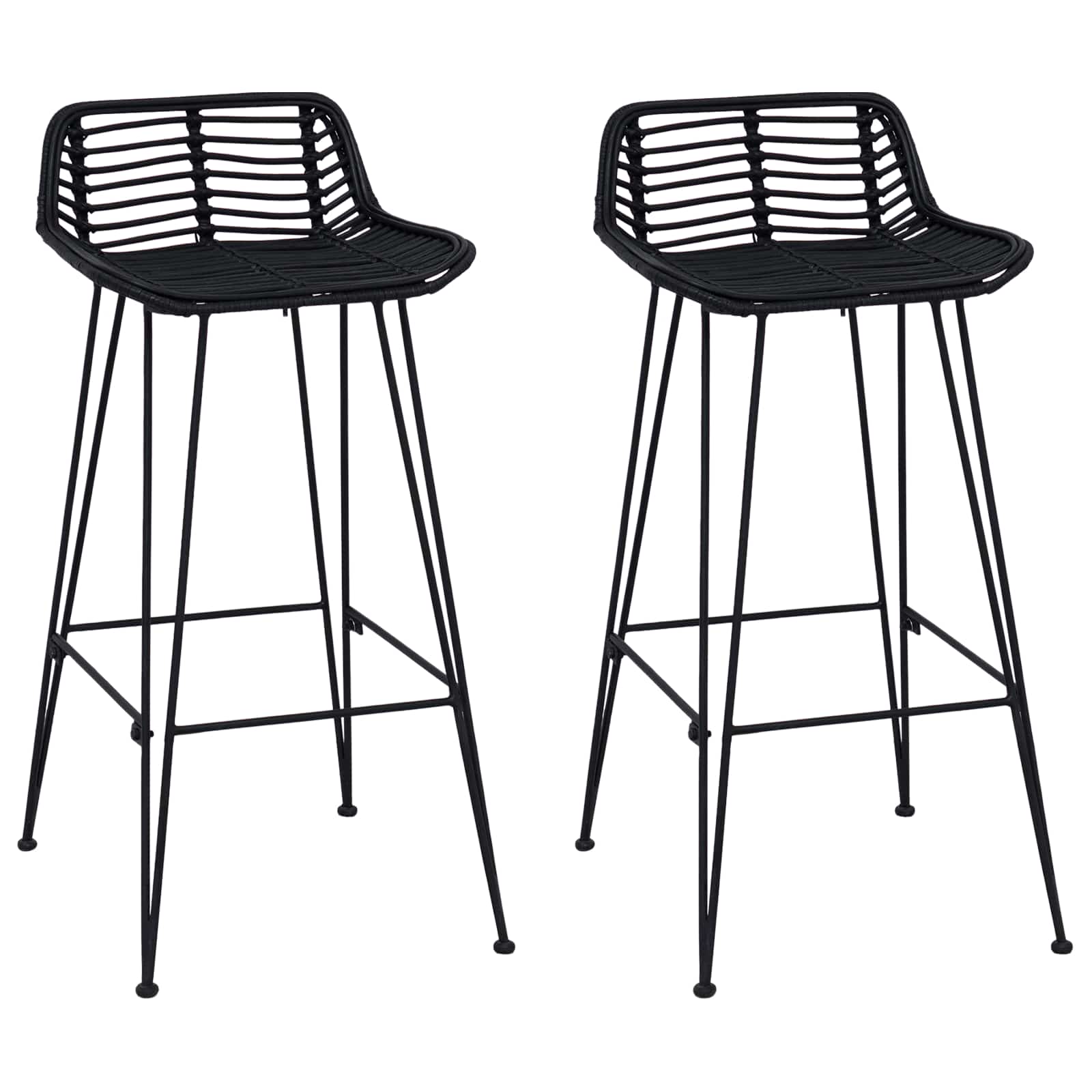 Tabouret de bar 2 pcs Noir 44 x 46 x 91 cm Rattan et Acier - XIOS