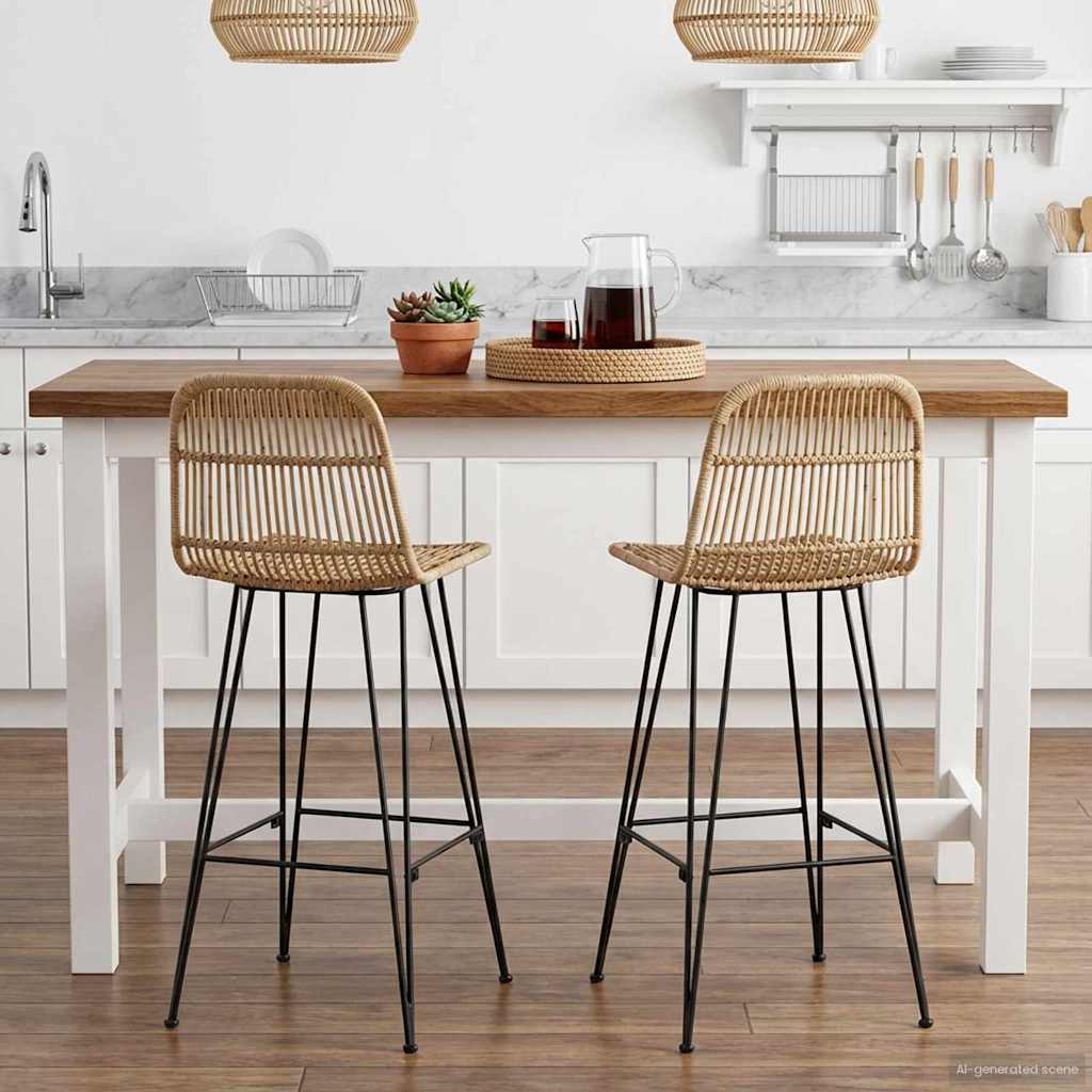 Tabouret de bar 2 pcs Naturel 44 x 55 x 109 cm Rattan et Acier - XIOS