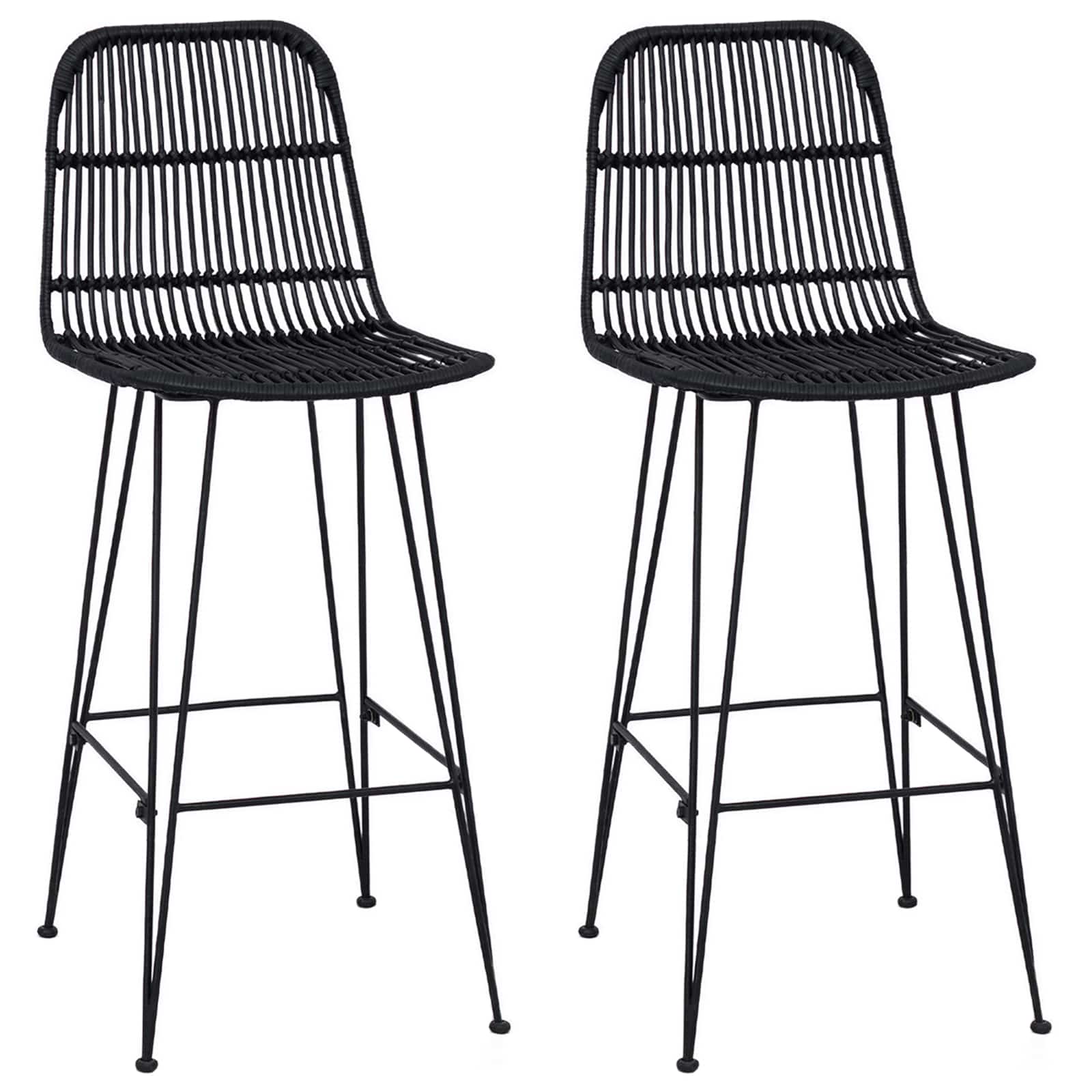 Tabouret de bar 2 pcs Noir 44 x 55 x 109 cm Rattan et Acier - XIOS