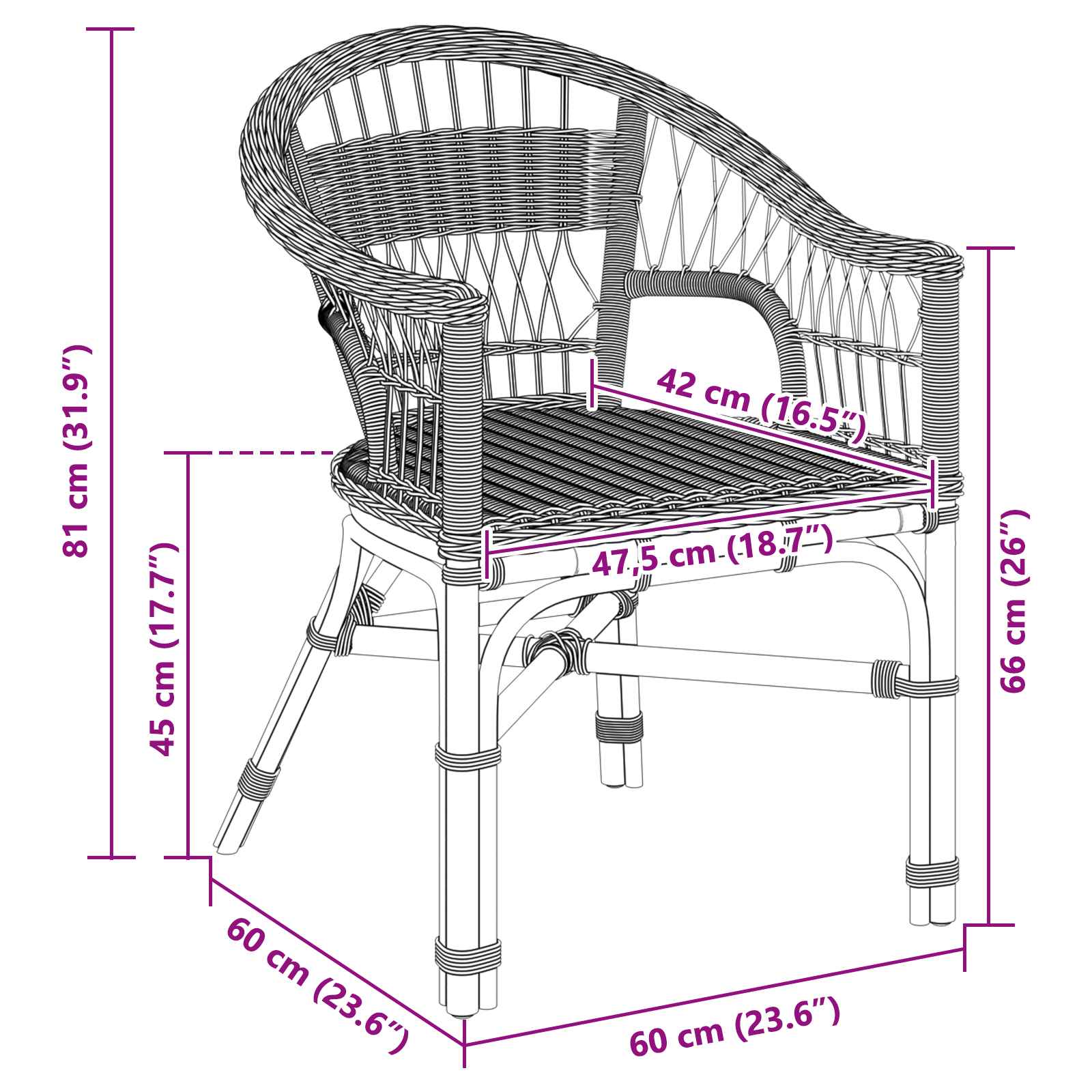 Chaise empilable Noir 60 x 60 x 81 cm Rotin - XIOS