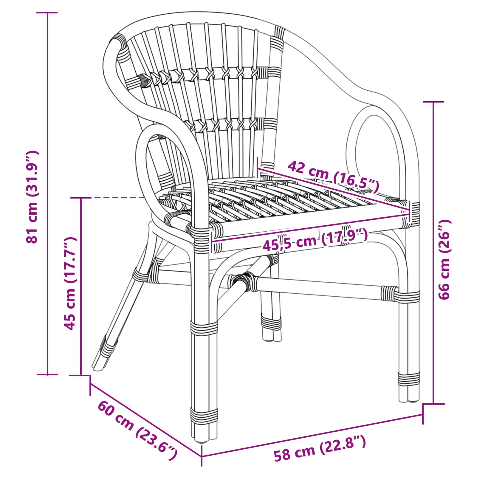Chaise empilable Noir 58 x 60 x 81 cm Rotin - XIOS