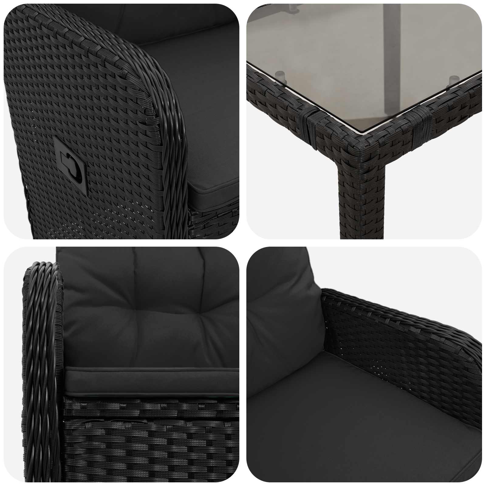 Ensemble de repas extérieur 9 pcs Noir 190 x 90 x 75 cm - XIOS