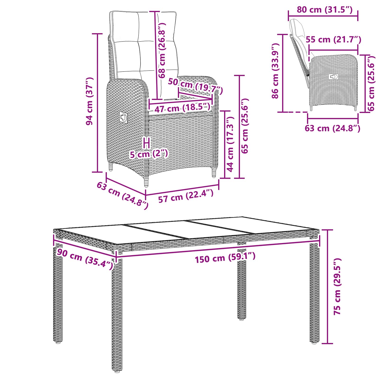 Ensemble de repas extérieur 5 pcs polyrotin