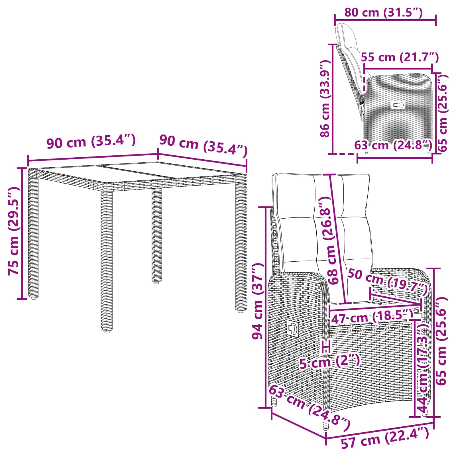 Ensemble de repas extérieur 3 pcs Gris clair et gris foncé - XIOS