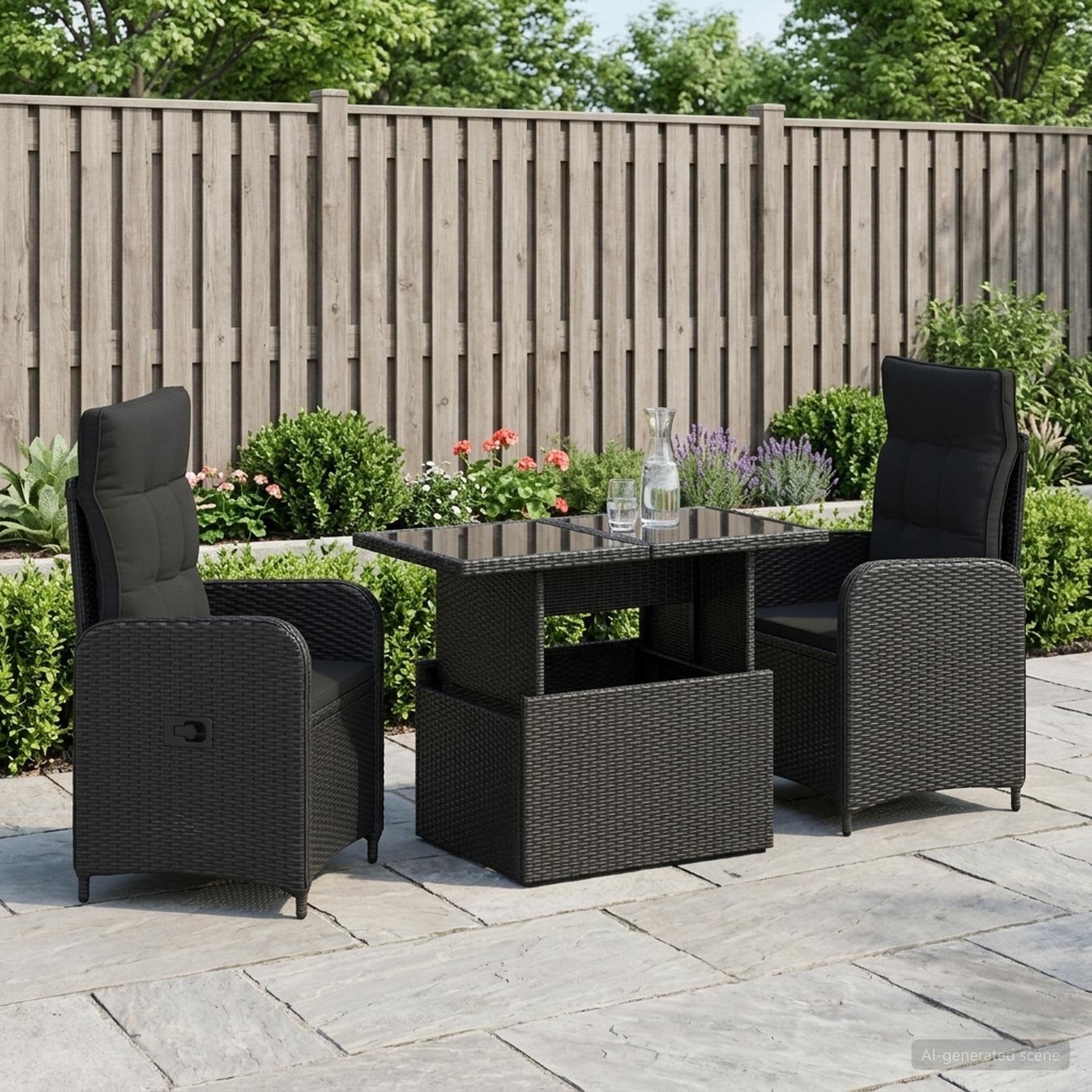 Ensemble de repas extérieur 3 pcs Noir polyrotin