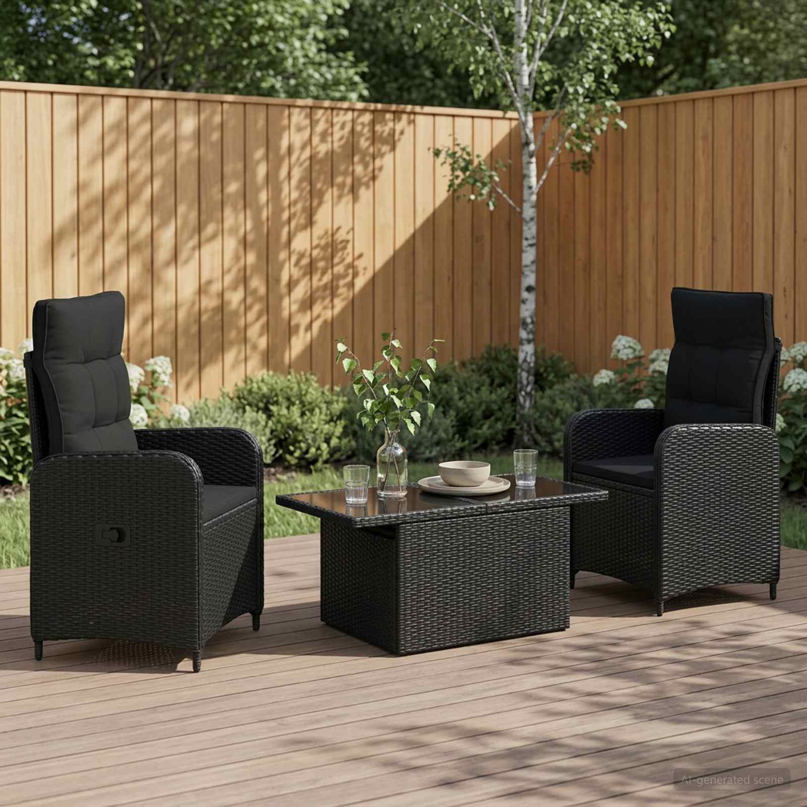 Ensemble de repas extérieur 3 pc Noir polyrotin