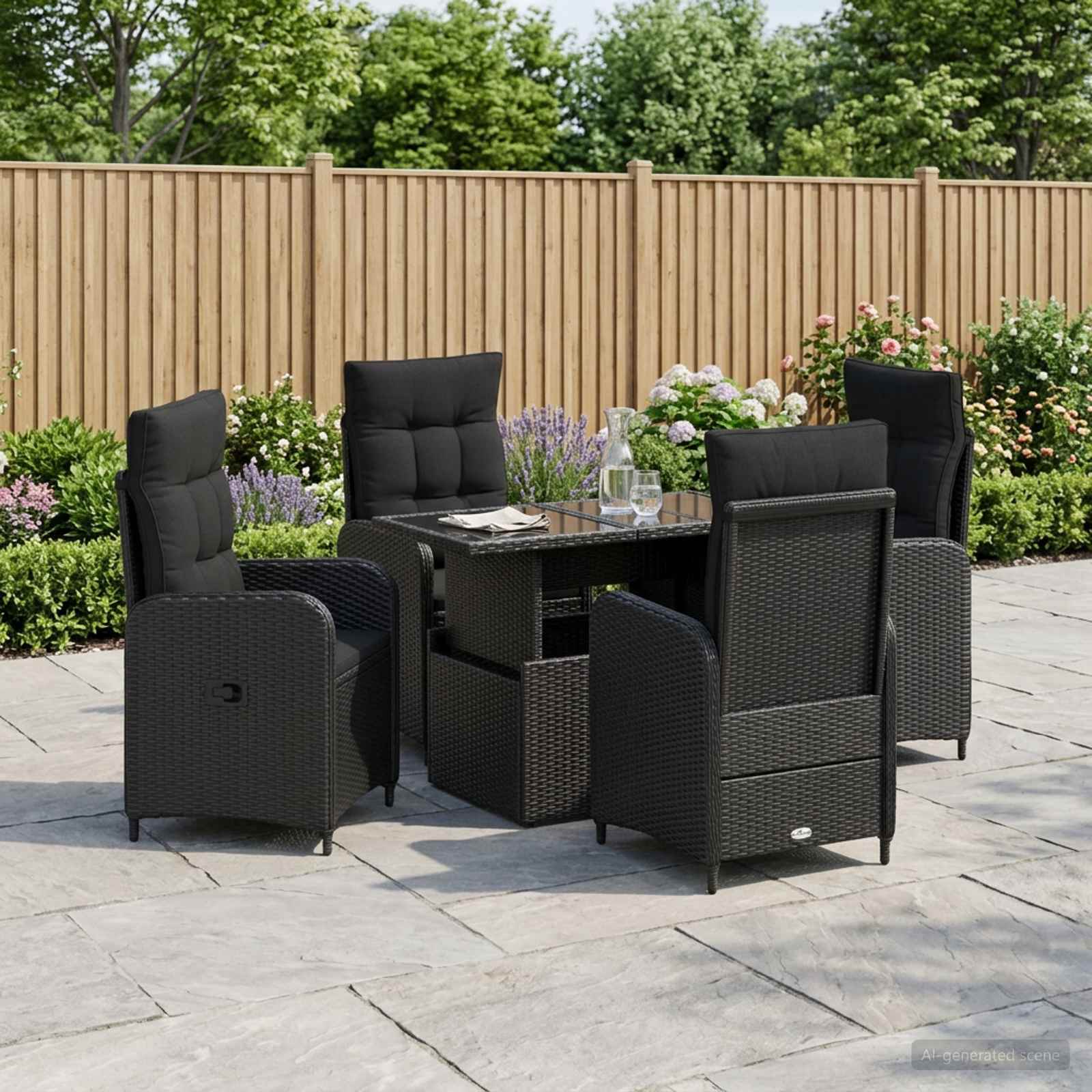 Ensemble de repas extérieur 5 pc Noir polyrotin