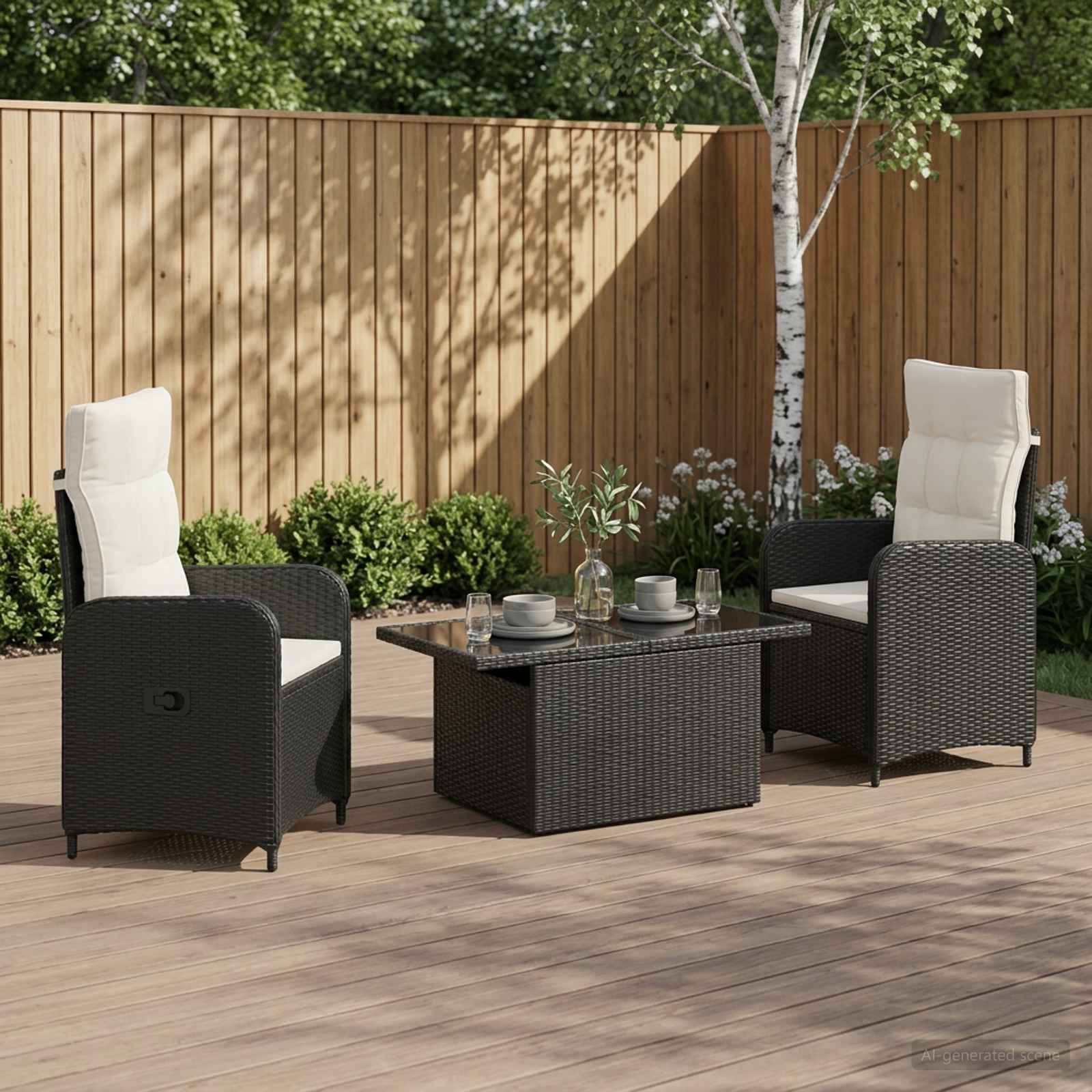 Ensemble de repas extérieur 3 pc Noir et blanc crème polyrotin