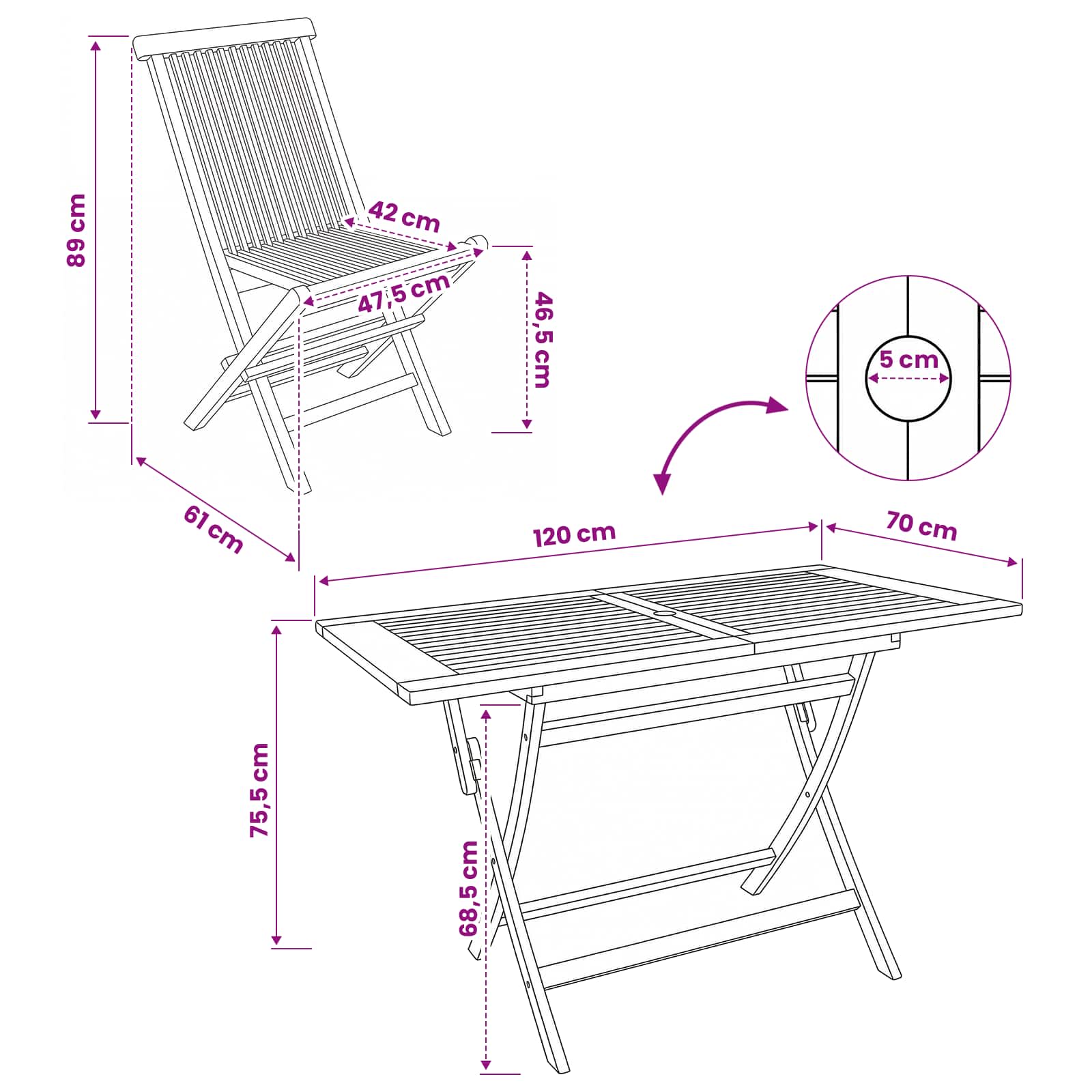 Ensemble de meubles de jardin 5 pc Naturel Bois de teck massif - XIOS