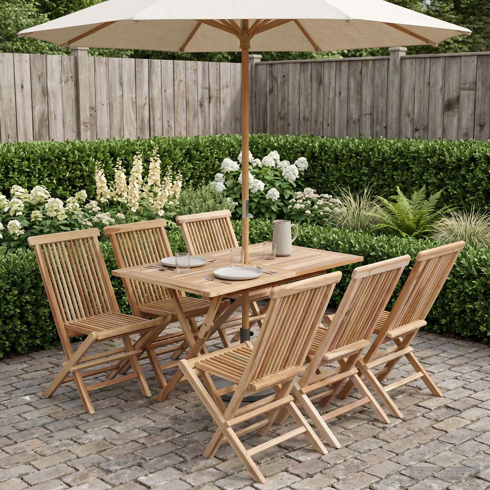 Ensemble de meubles de jardin 7 pc Naturel Bois de teck massif - XIOS