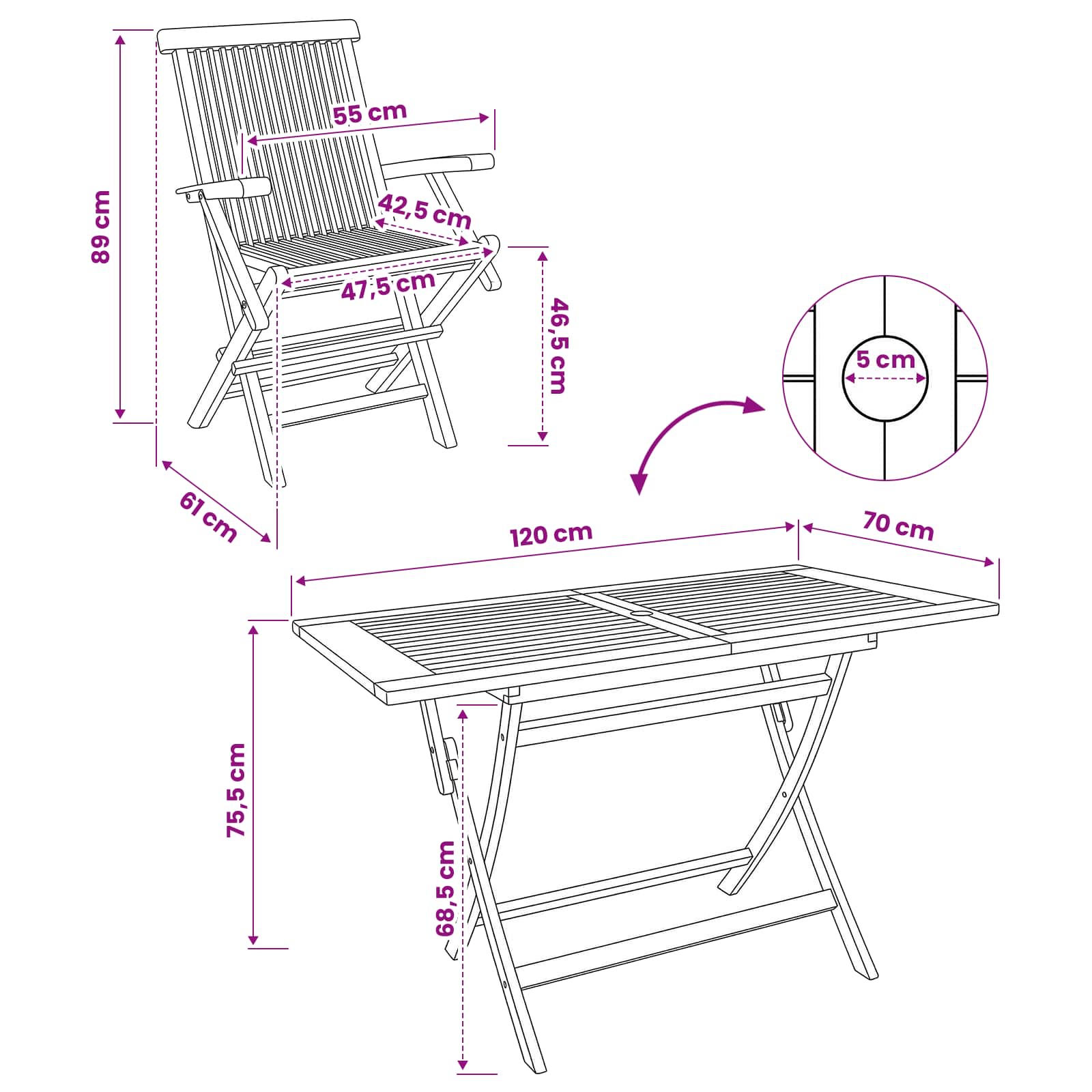 Ensemble de meubles de jardin 5 pc Naturel Bois de teck massif - XIOS