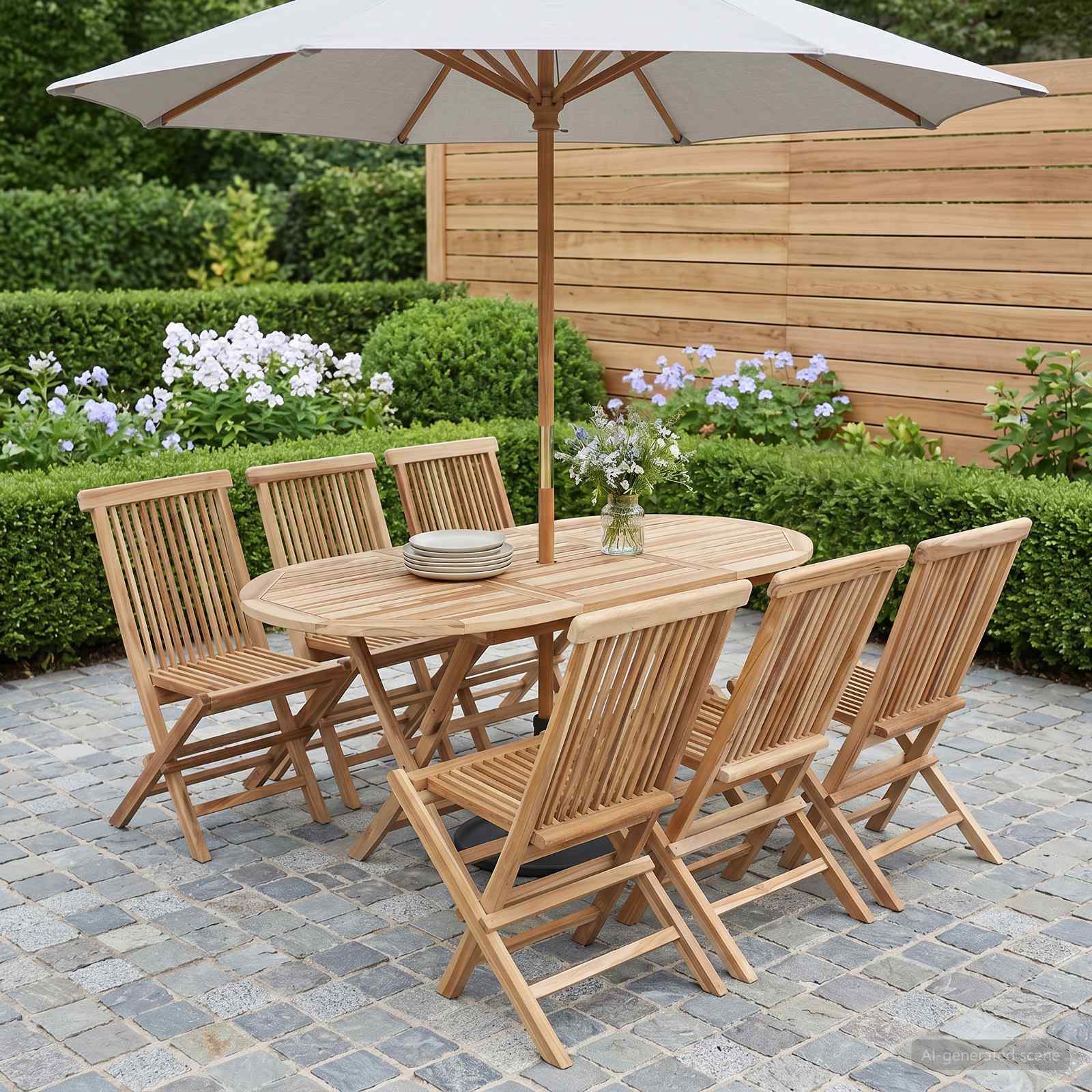 Ensemble de meubles de jardin 7 pc Naturel Bois de teck massif - XIOS