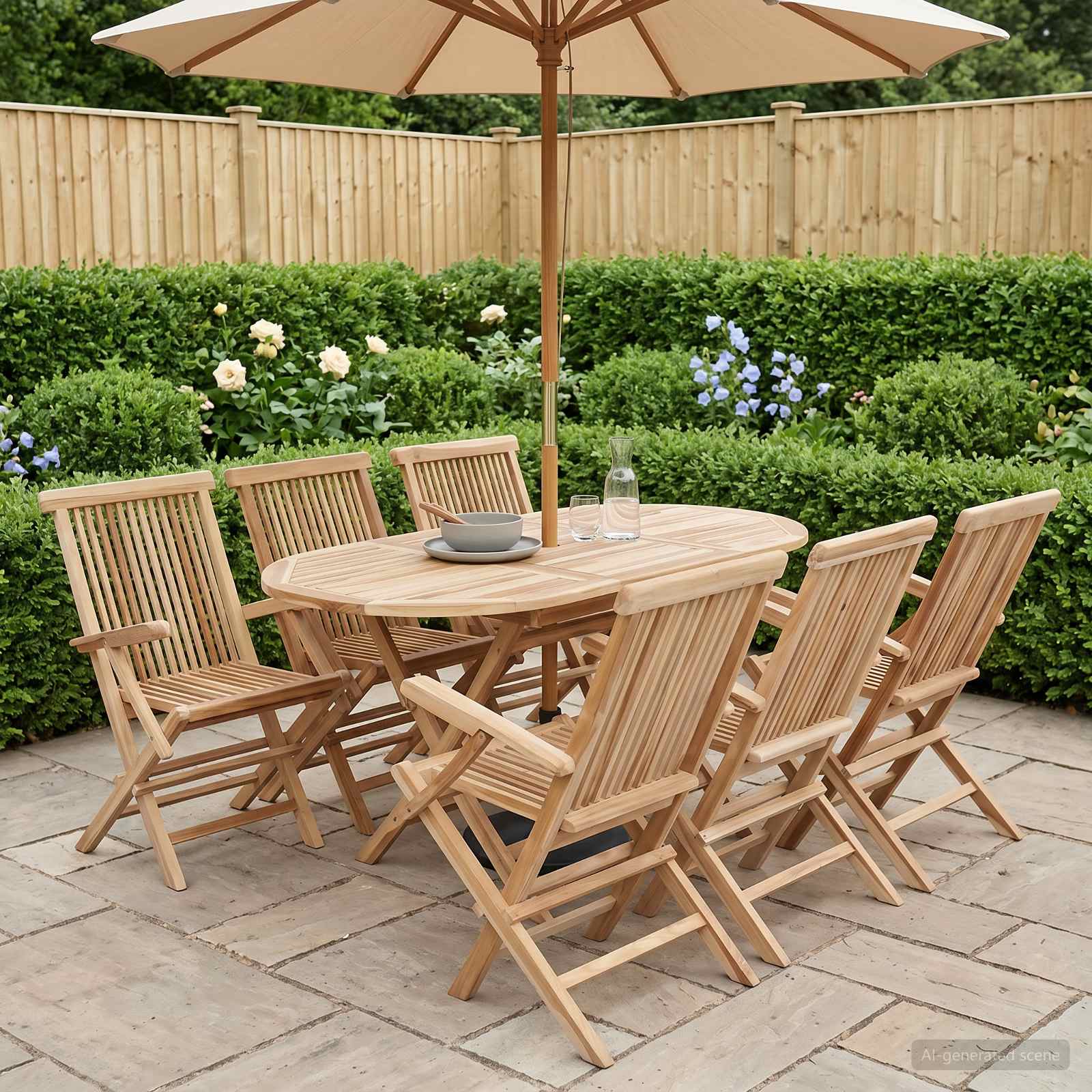 Ensemble de meubles de jardin 7 pc Naturel Bois de teck massif
