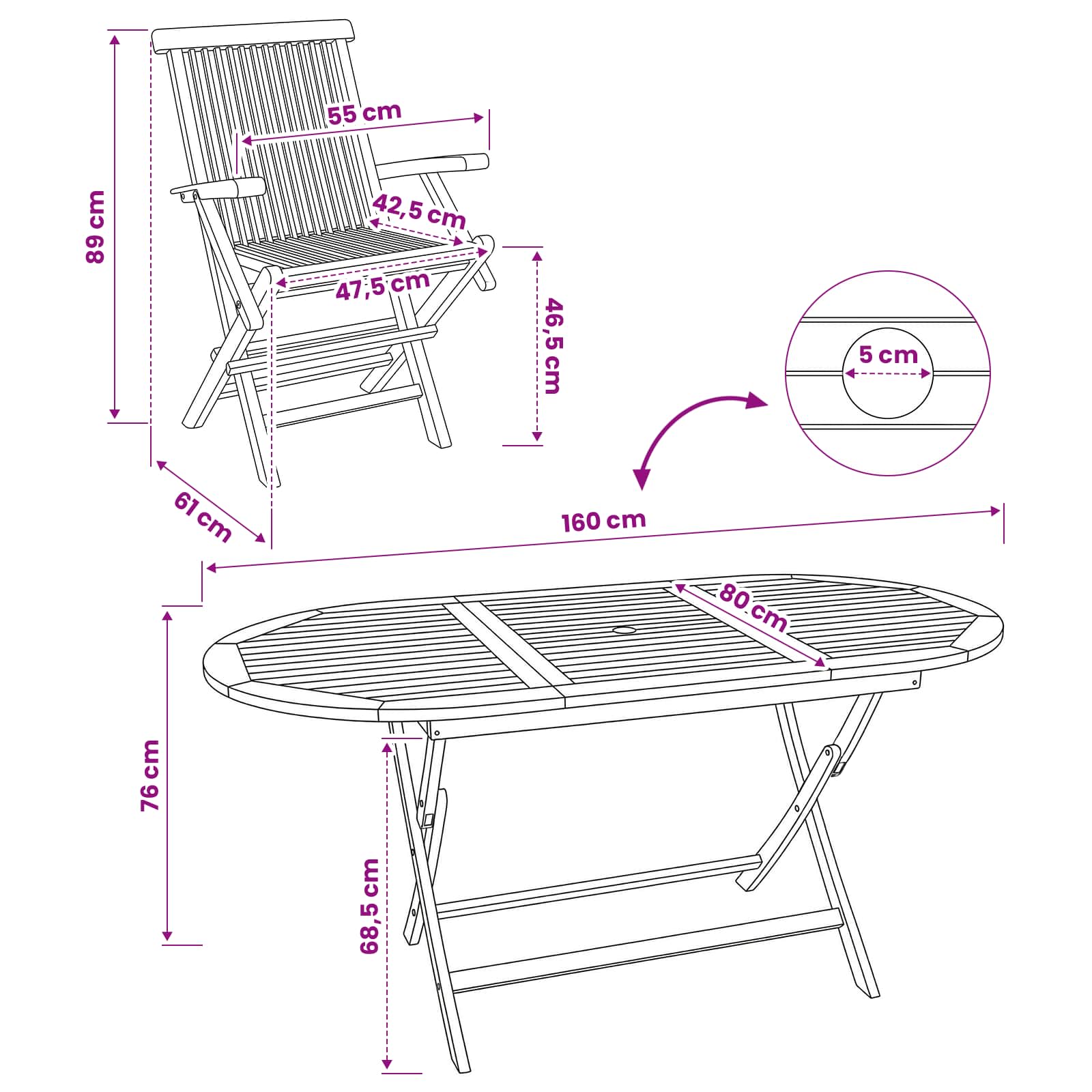Ensemble de meubles de jardin 7 pc Naturel Bois de teck massif - XIOS