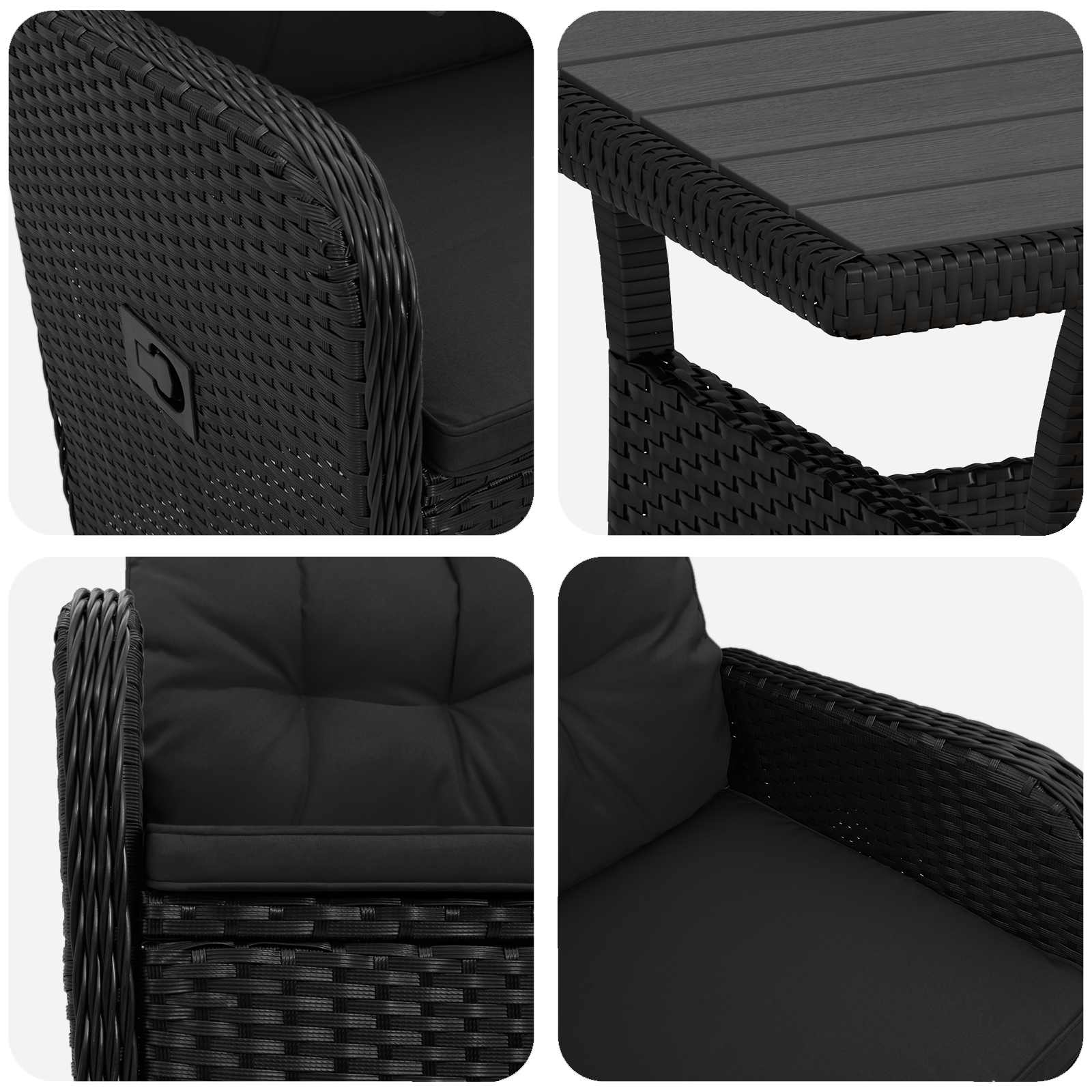 Ensemble de repas extérieur 3 pcs Noir polyrotin - XIOS