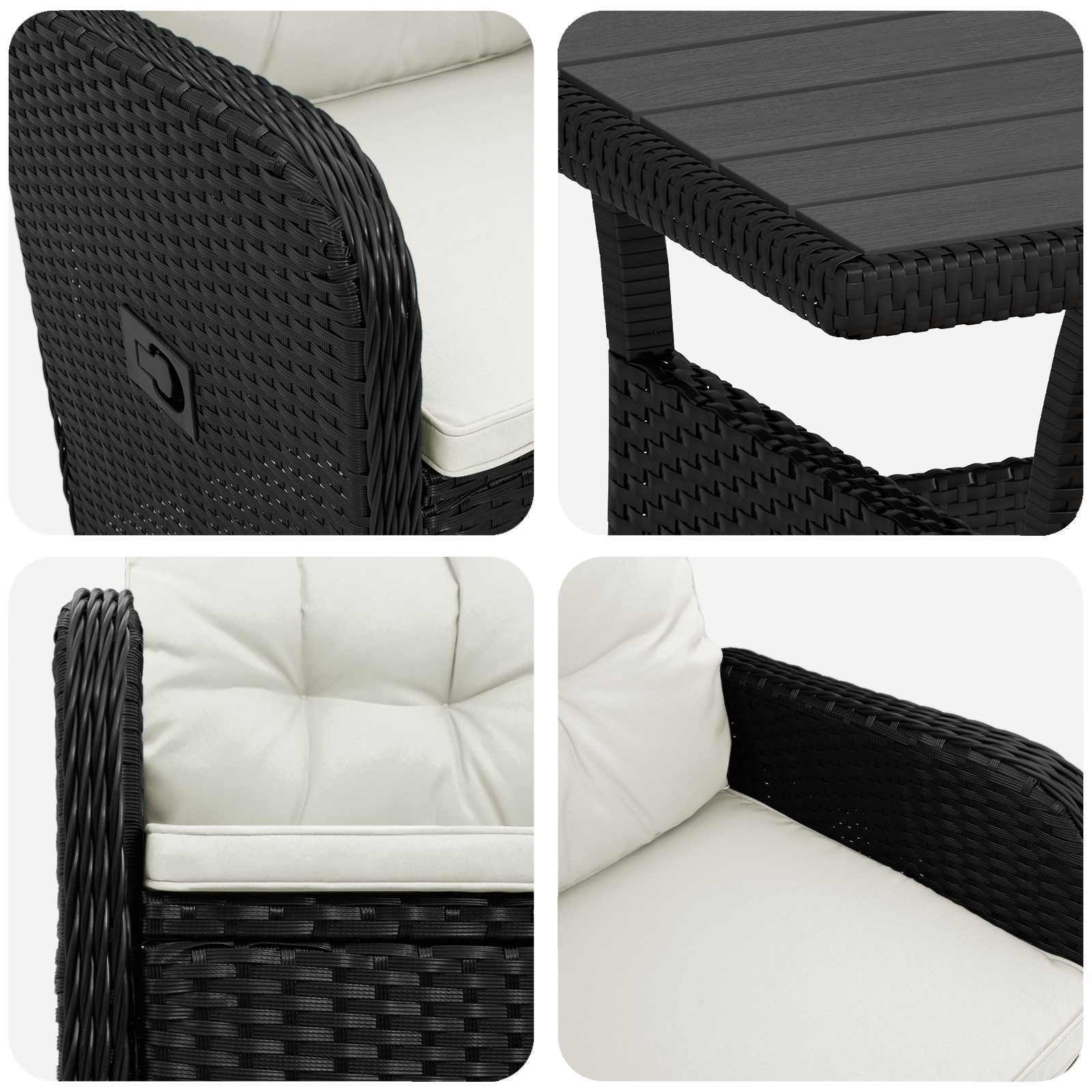 Ensemble de repas extérieur 3 pcs Noir et blanc crème polyrotin - XIOS