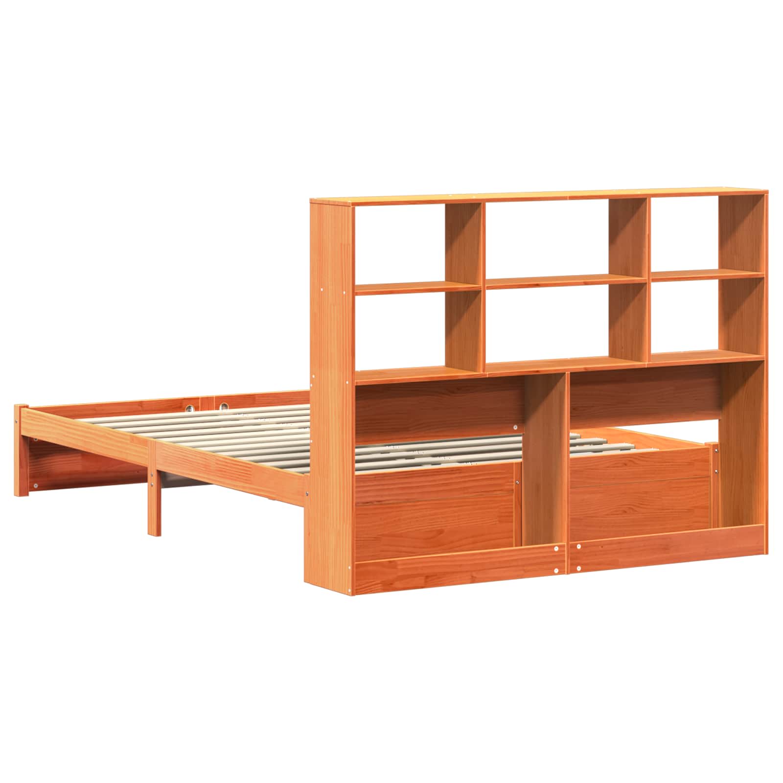 Cadre de lit avec tête de lit de rangement Brun Ciré Pin massif - XIOS