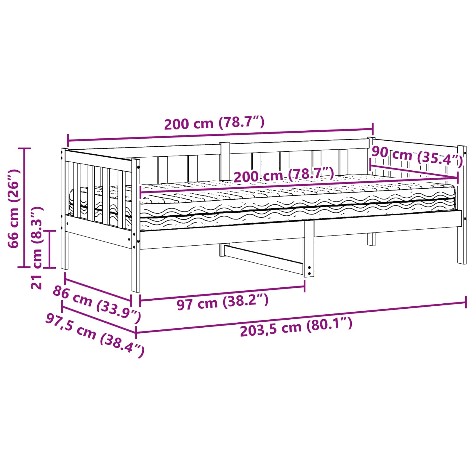 Lit d'appoint avec matelas Brun ciré et blanc 90 x 200 cm - XIOS
