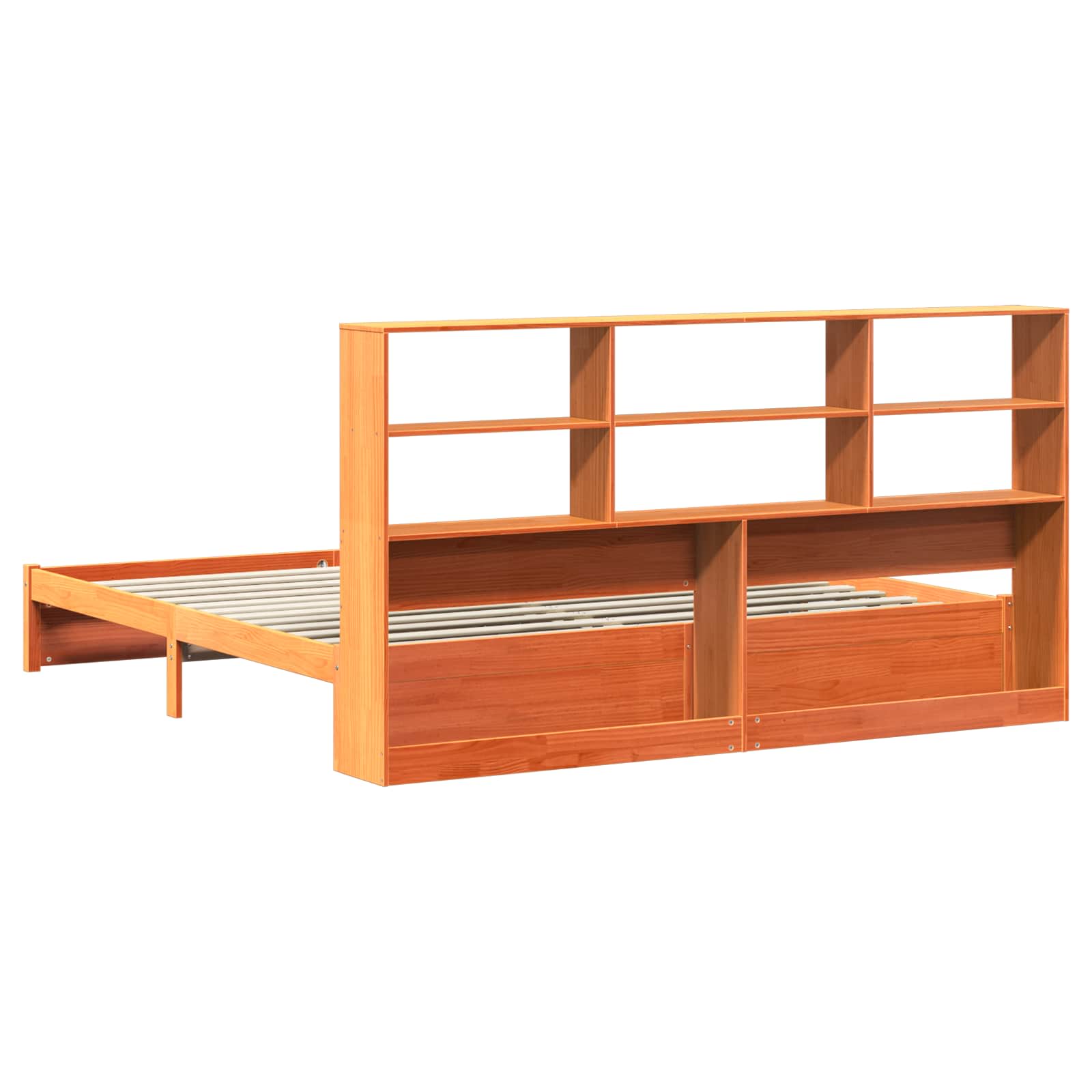Cadre de lit avec tête de lit de rangement Brun Ciré Pin massif - XIOS