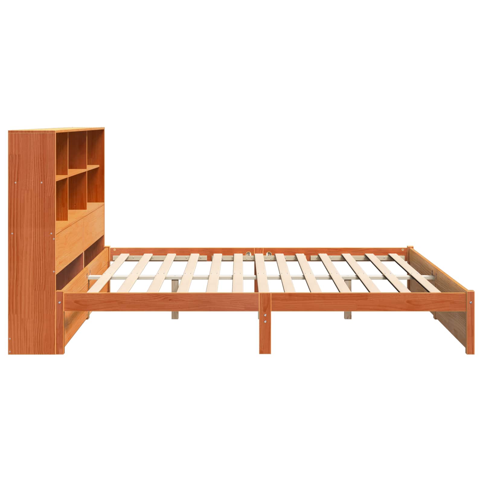 Cadre de lit avec tête de lit de rangement Brun Ciré Pin massif - XIOS