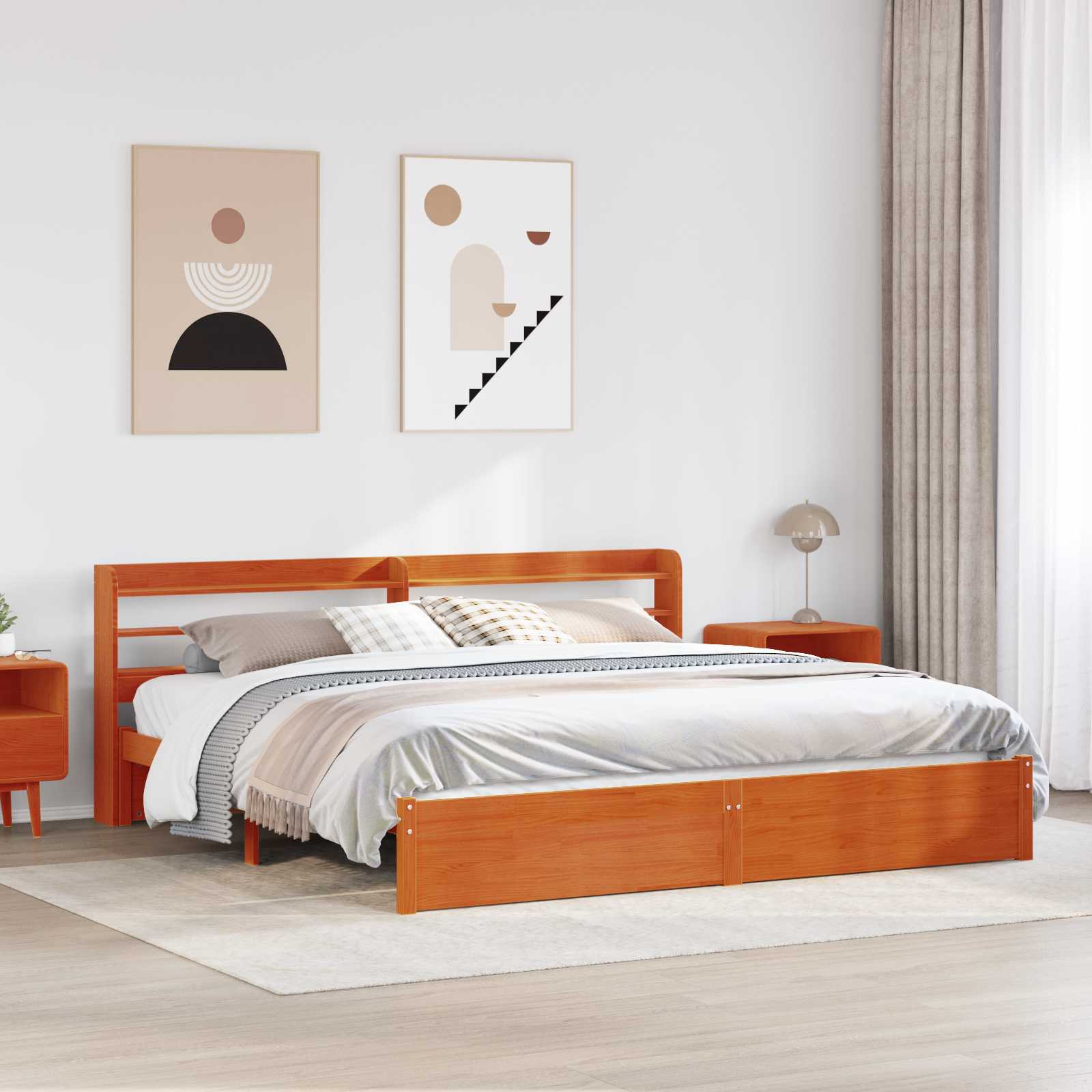 Cadre de lit avec stockage 2 pcs Cire marron Bois de Pin Massif - XIOS