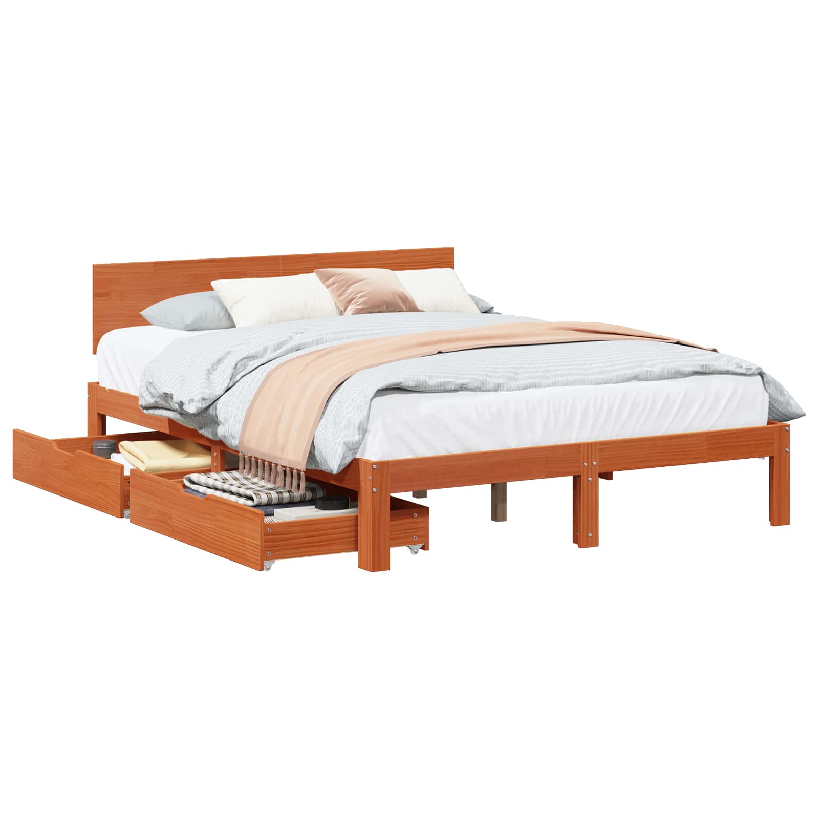 Cadre de lit avec tiroir 3 pcs Cire marron Bois de Pin Massif - XIOS