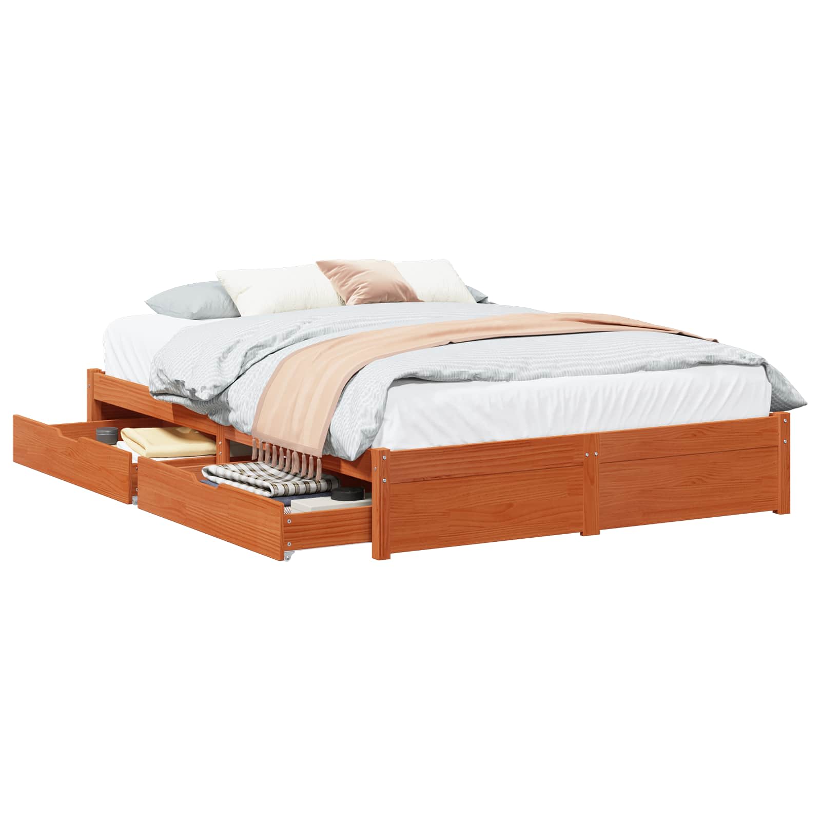 Cadre de lit avec tiroir 3 pcs Cire marron Bois de Pin Massif - XIOS