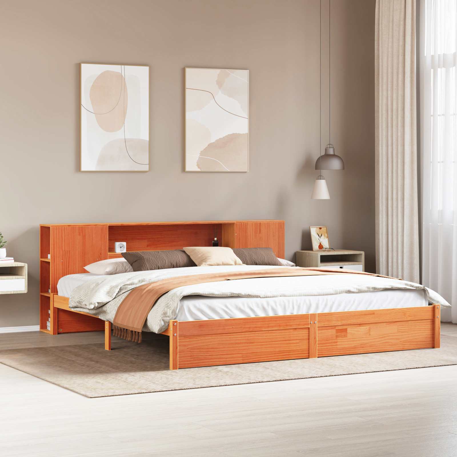 Cadre de lit avec tête de lit de rangement 2 pcs Cire marron - XIOS