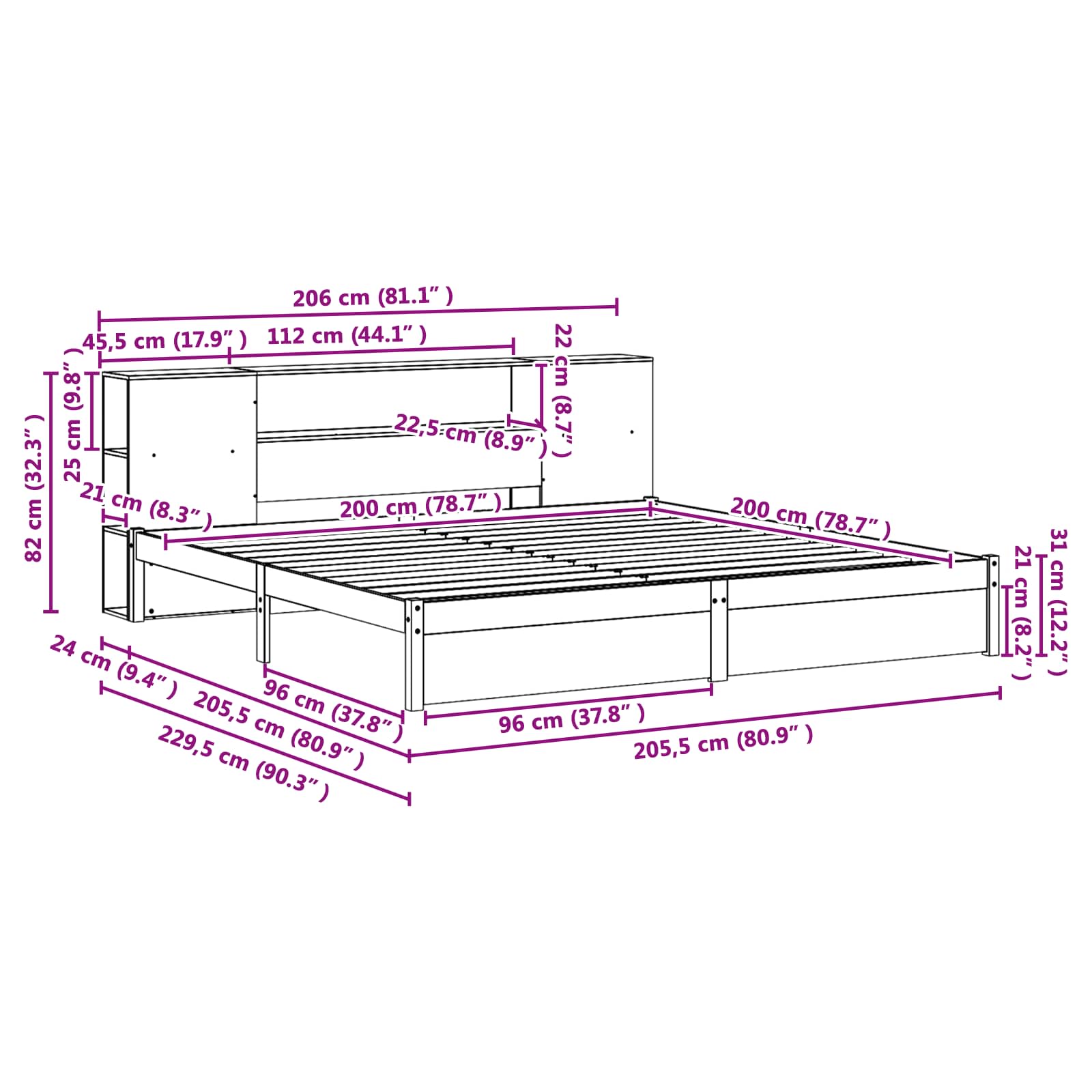 Cadre de lit avec tête de lit de rangement 2 pcs Cire marron - XIOS