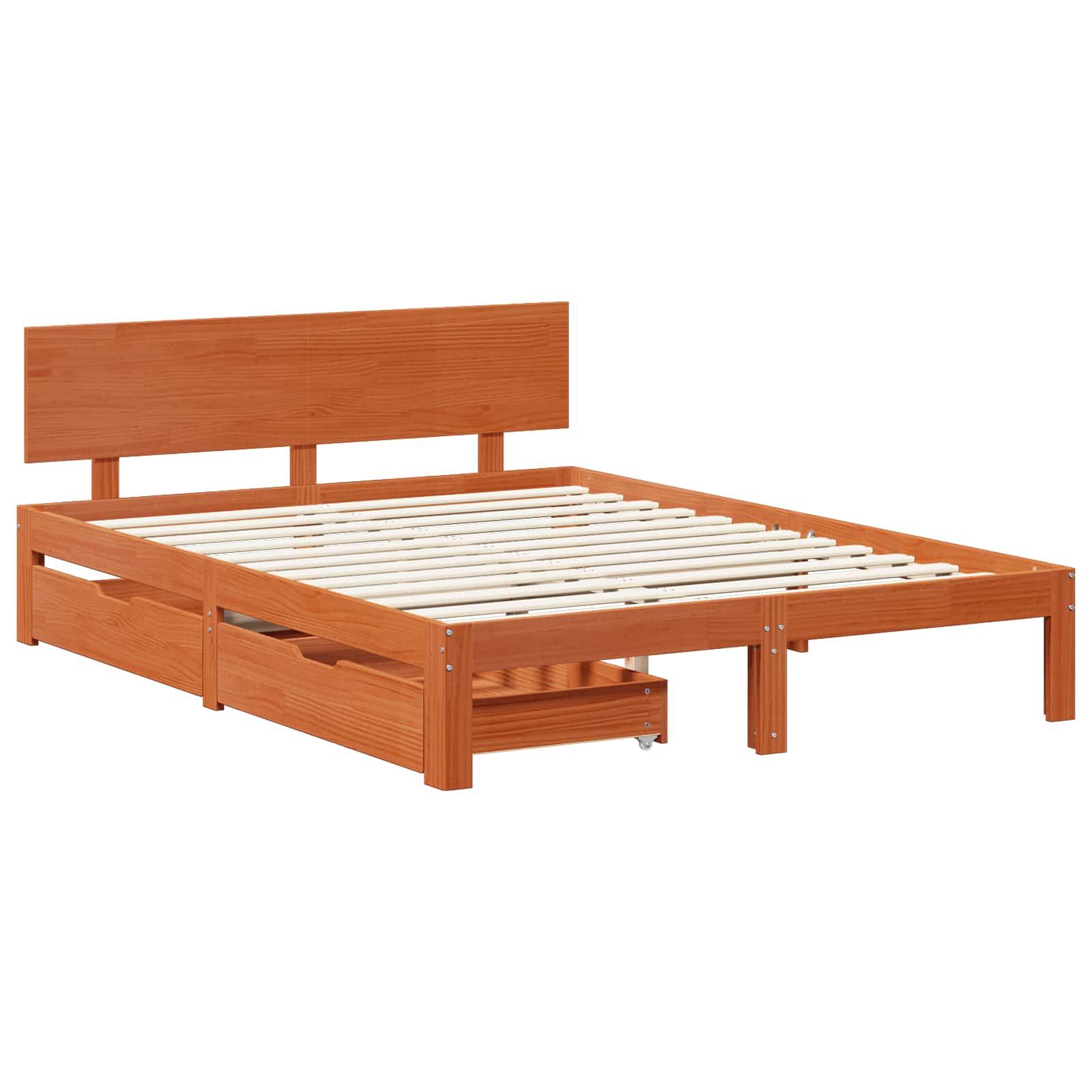 Cadre de lit avec tiroir 3 pcs Cire marron Bois de Pin Massif - XIOS