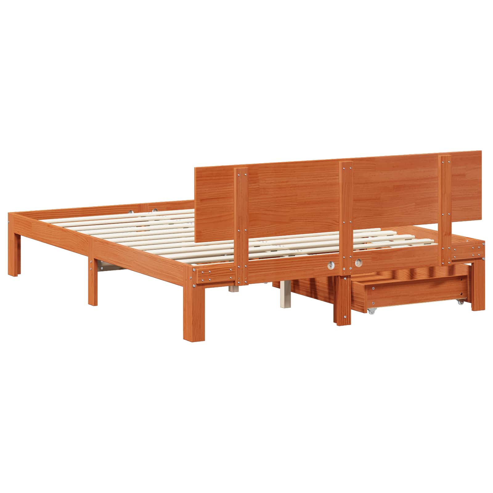 Cadre de lit avec tiroir 3 pcs Cire marron Bois de Pin Massif - XIOS