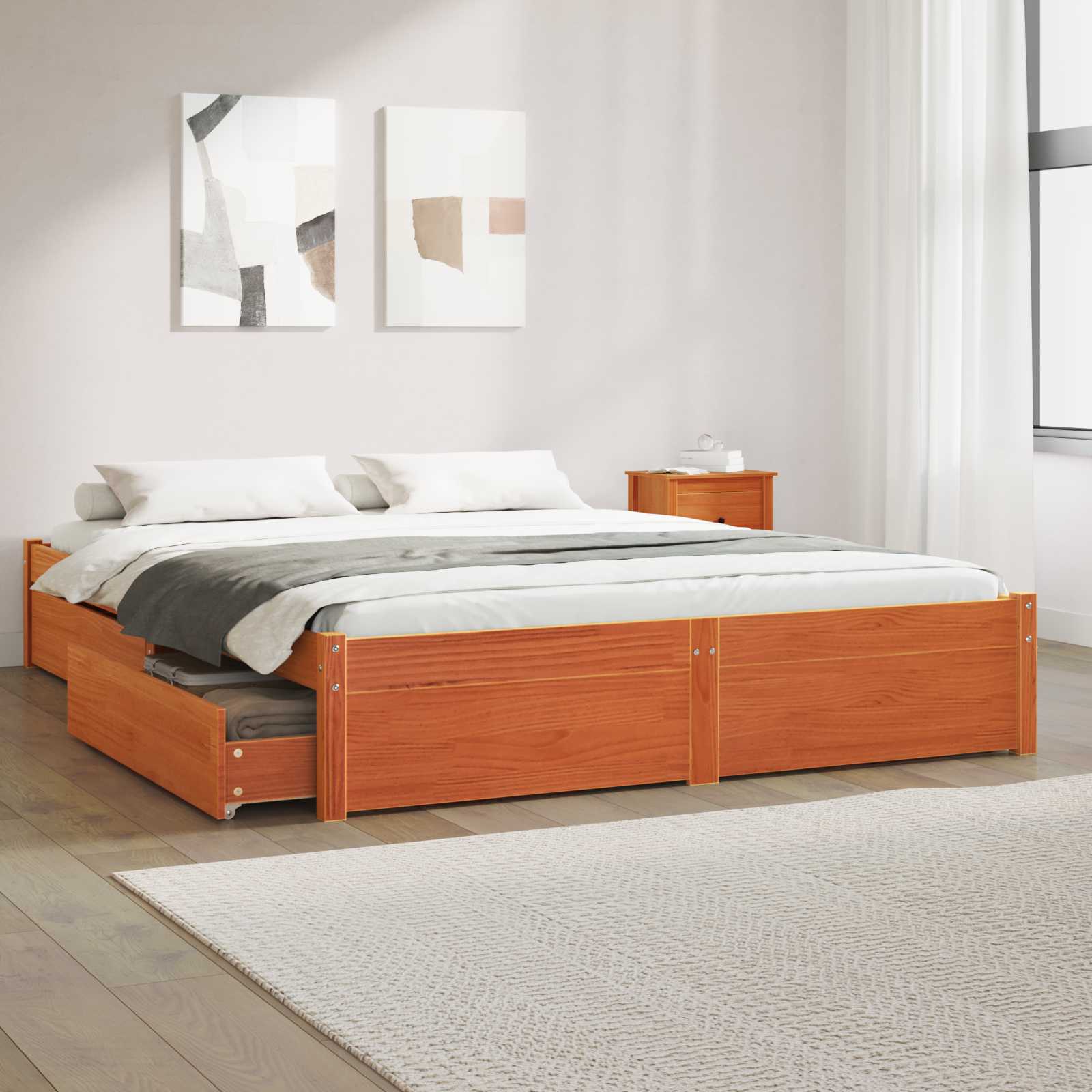 Cadre de lit Cire marron 160 x 200 cm Bois de Pin Massif - XIOS