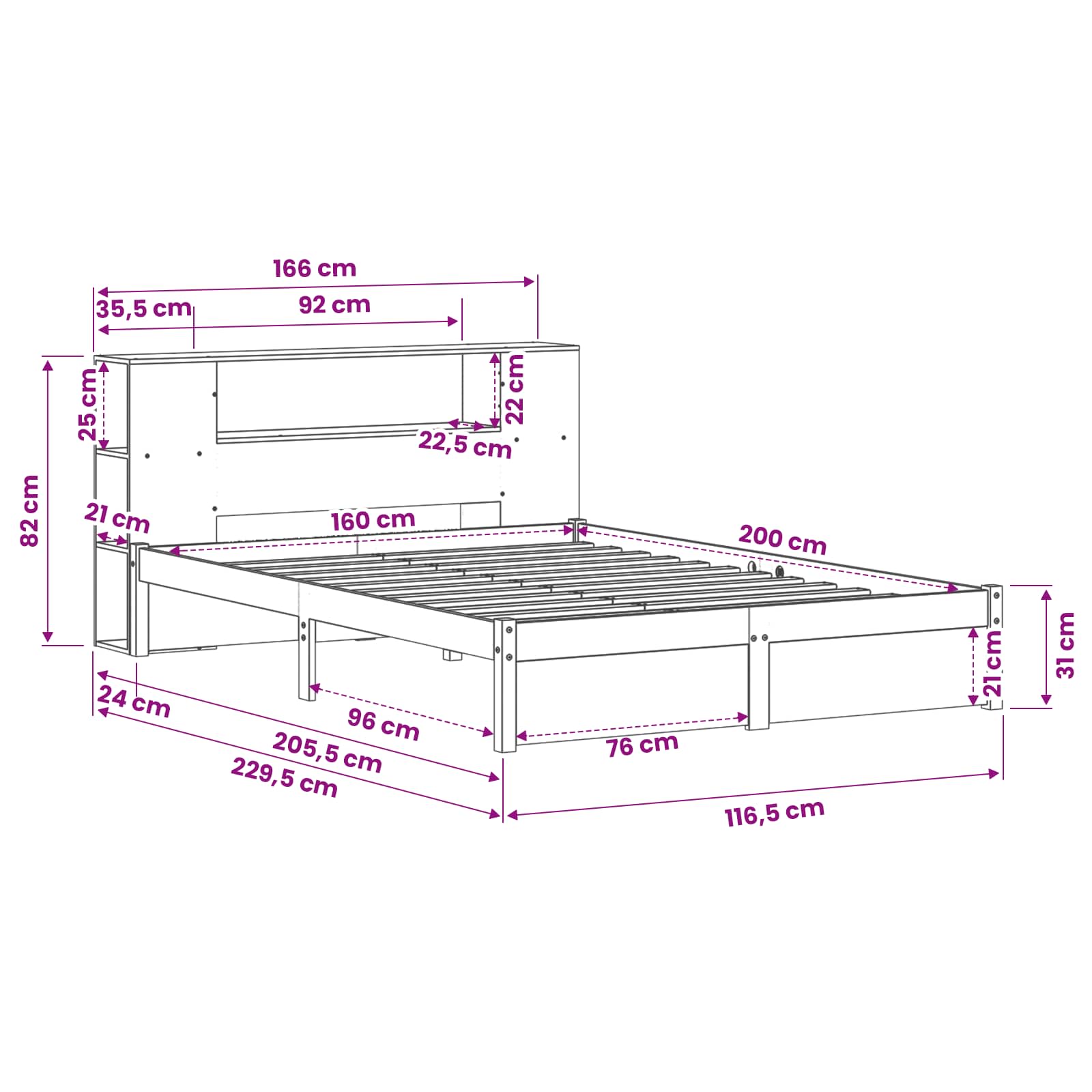 Cadre de lit avec tête de lit de rangement 2 pcs Cire marron - XIOS