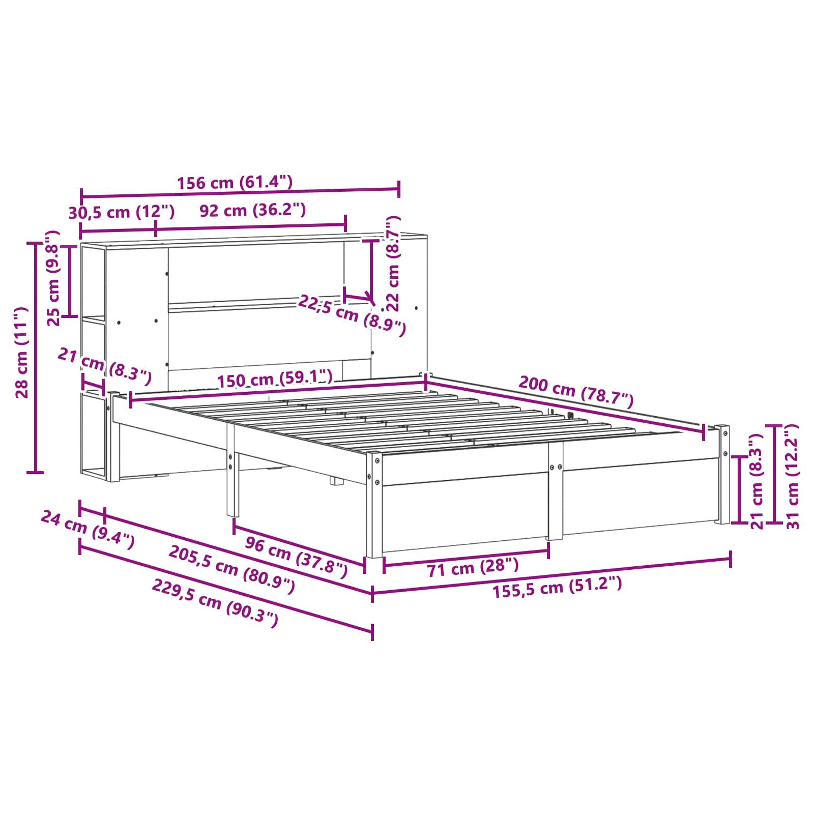 Cadre de lit avec tête de lit de rangement 2 pcs Cire marron - XIOS