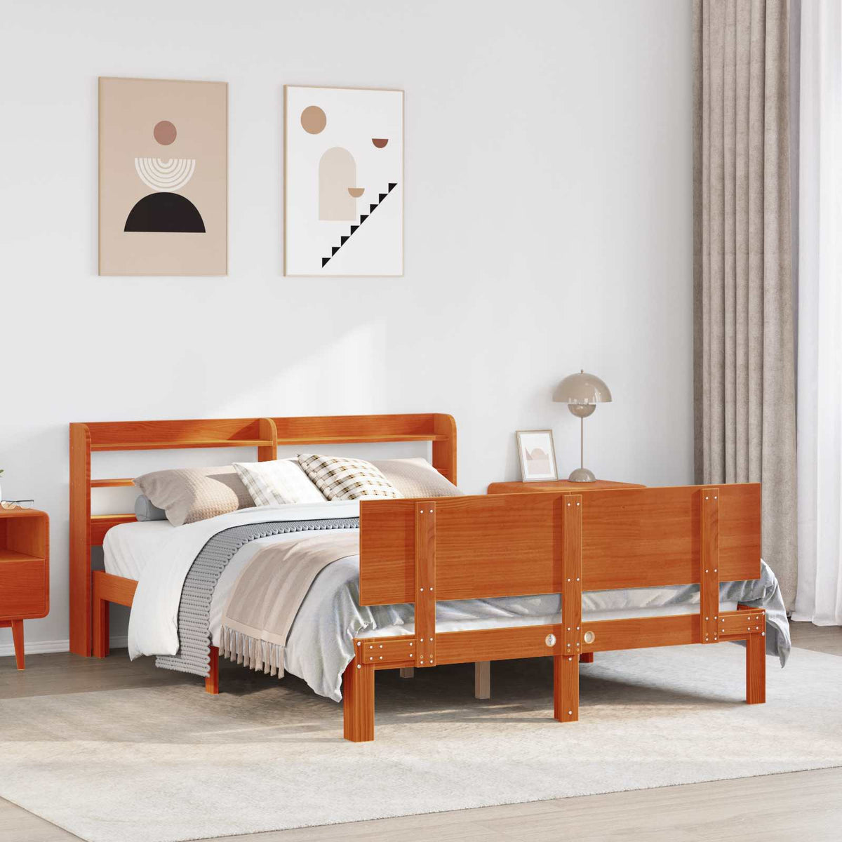 Cadre de lit avec étagère 2 pc Cire marron Bois de Pin Massif - XIOS