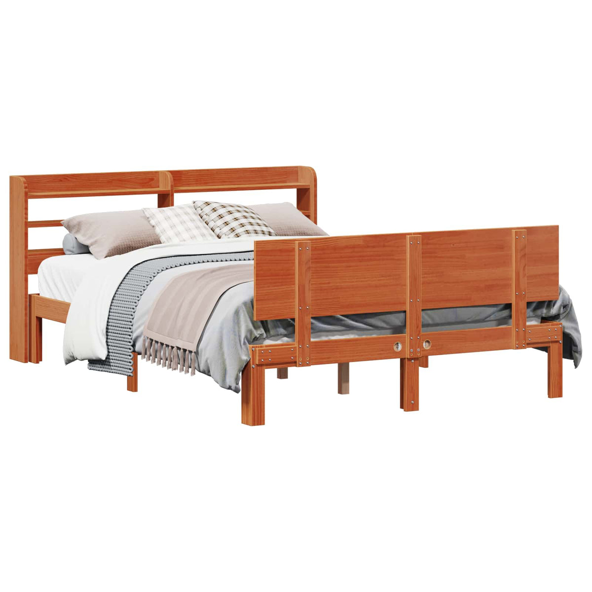 Cadre de lit avec étagère 2 pc Cire marron Bois de Pin Massif - XIOS