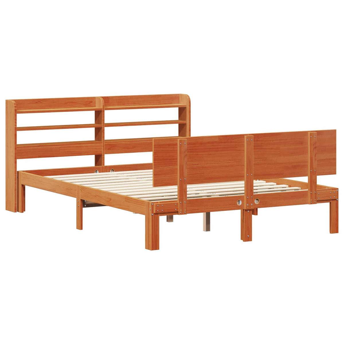 Cadre de lit avec étagère 2 pc Cire marron Bois de Pin Massif - XIOS