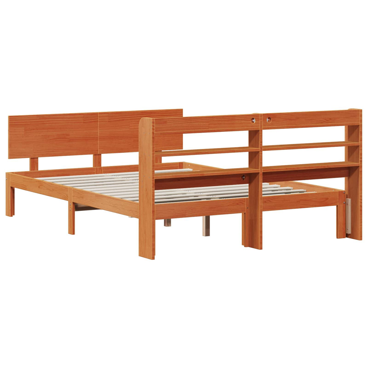 Cadre de lit avec étagère 2 pc Cire marron Bois de Pin Massif - XIOS