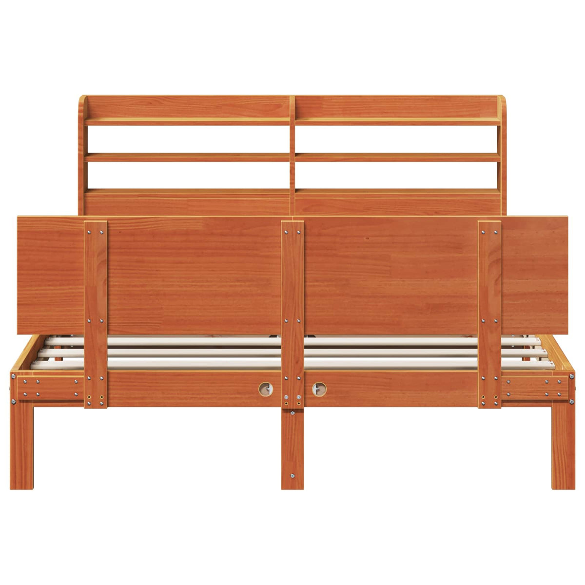 Cadre de lit avec étagère 2 pc Cire marron Bois de Pin Massif - XIOS