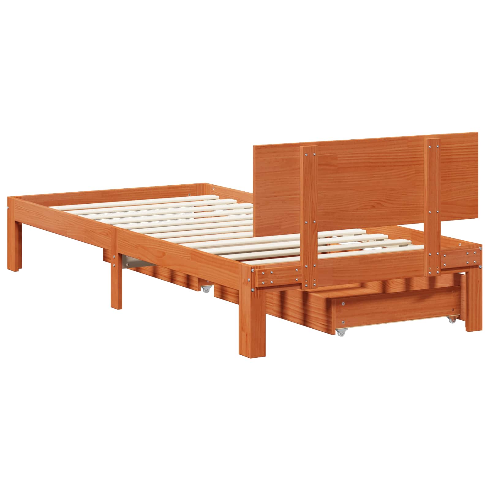 Cadre de lit avec tiroir 3 pcs Cire marron Bois de Pin Massif - XIOS