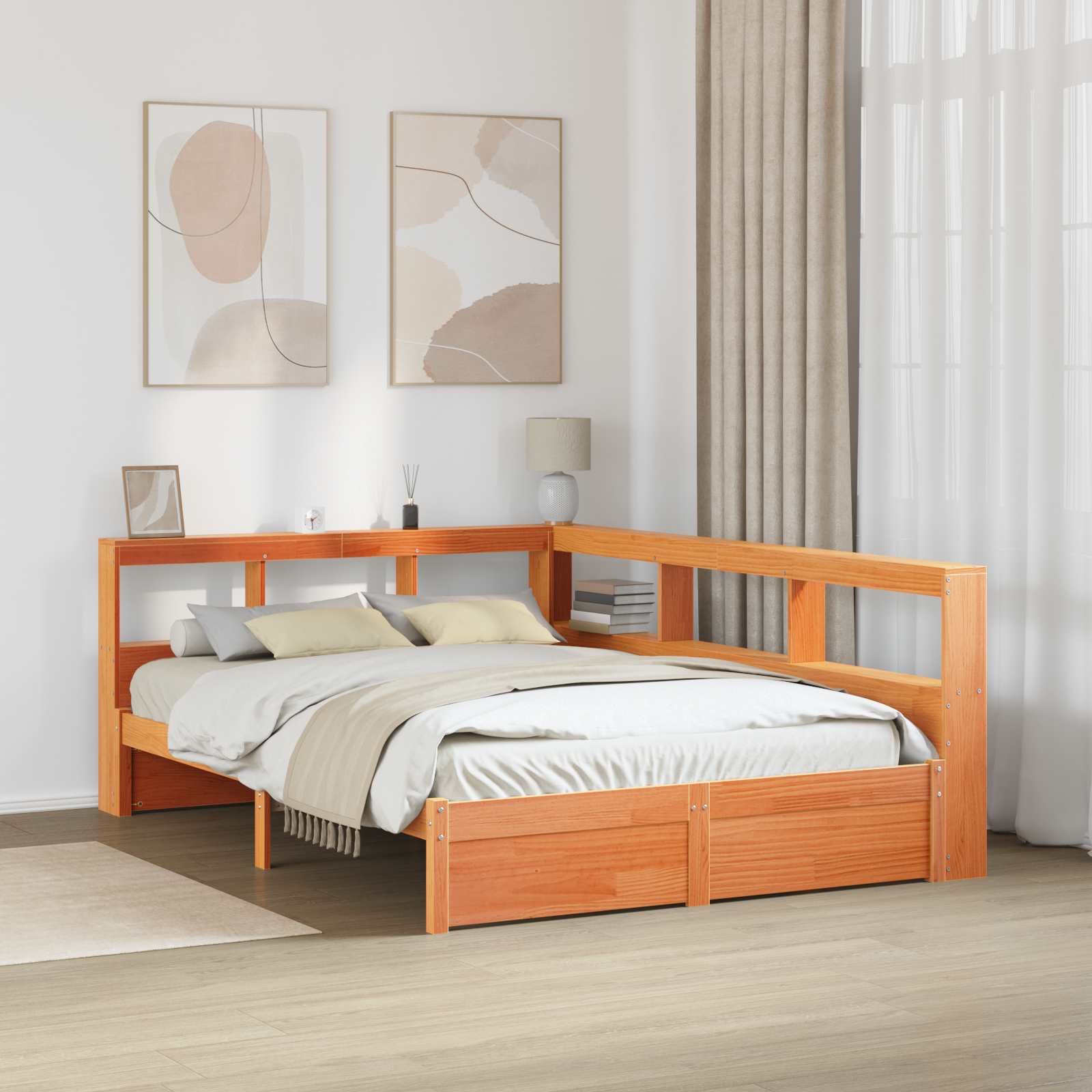 Lit Bibliothèque avec stockage 2 pcs Cire marron 200 x 160 cm - XIOS