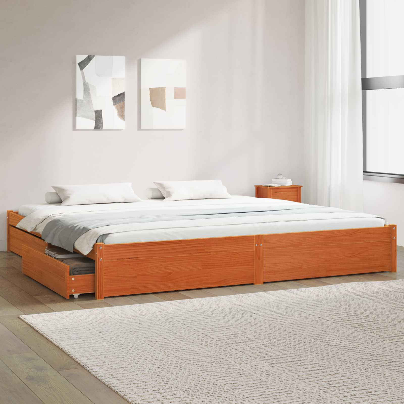 Cadre de lit Cire marron 200 x 200 cm Bois de Pin Massif - XIOS