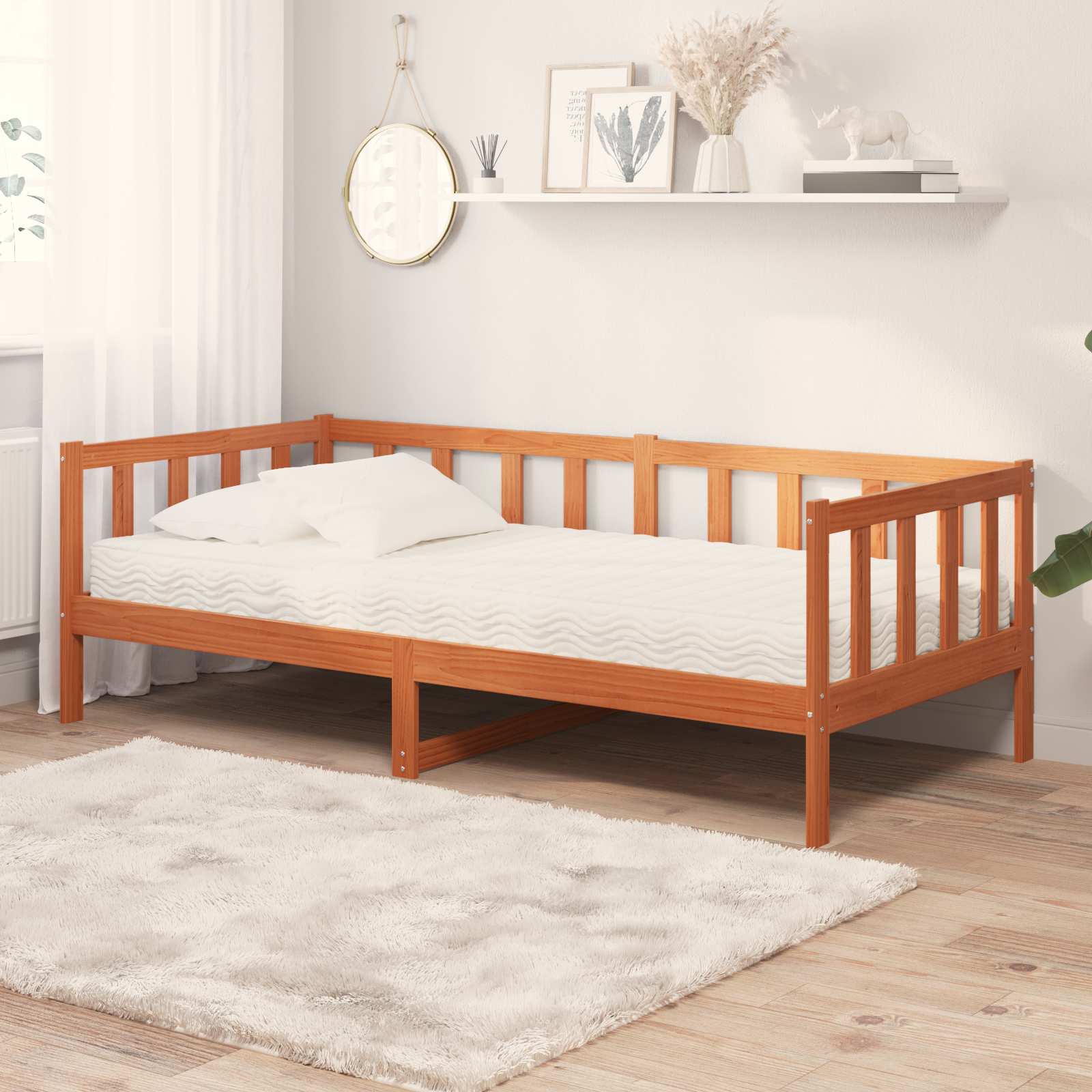 Lit d'appoint avec matelas Brun ciré et blanc 90 x 200 cm - XIOS