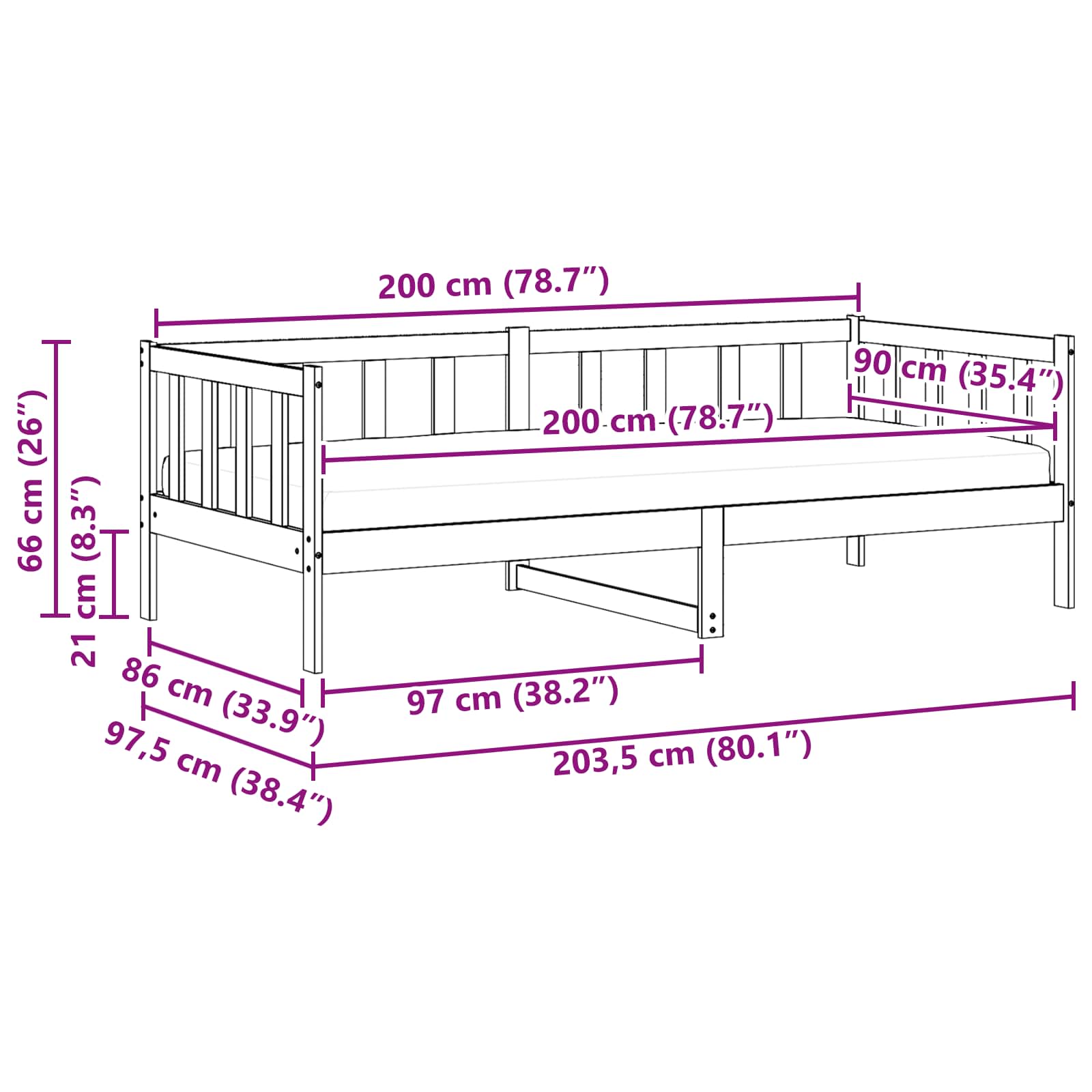 Lit d'appoint avec matelas Brun ciré et blanc 90 x 200 cm - XIOS